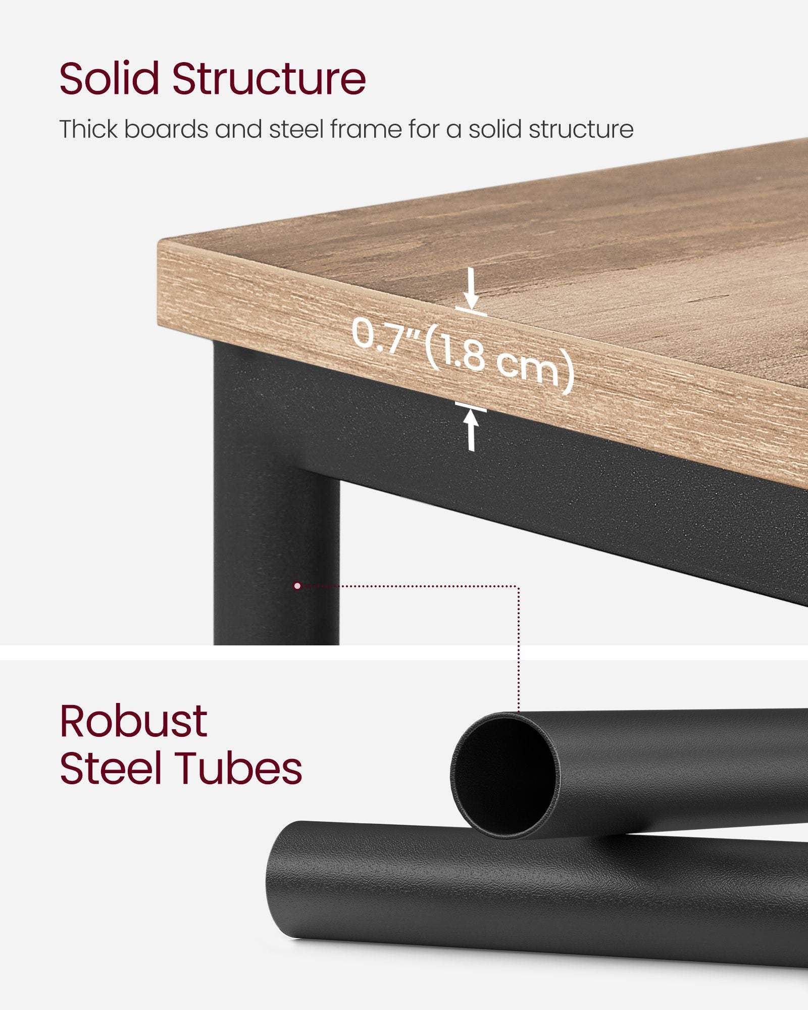Sofa Side Table - 3-Tier Industrial Design - Steel - Camel Brown