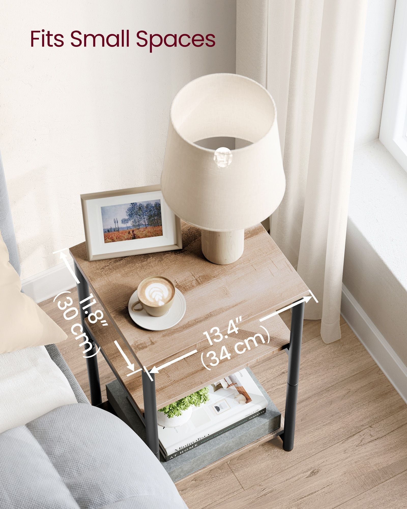 Sofa Side Table - 3-Tier Industrial Design - Steel - Camel Brown