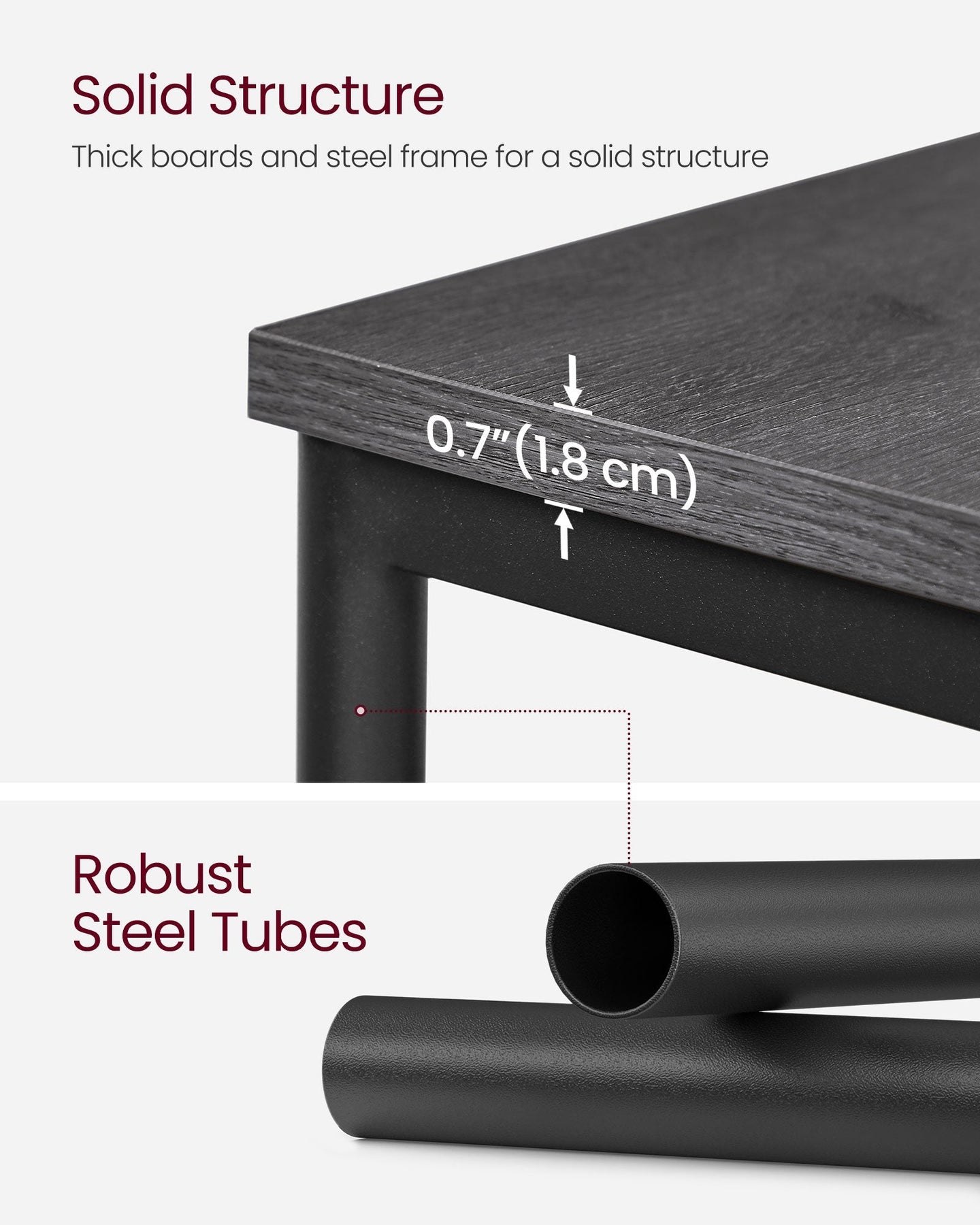 3-Tier Side Table - Steel Frame - Misty Grey and Ink Black