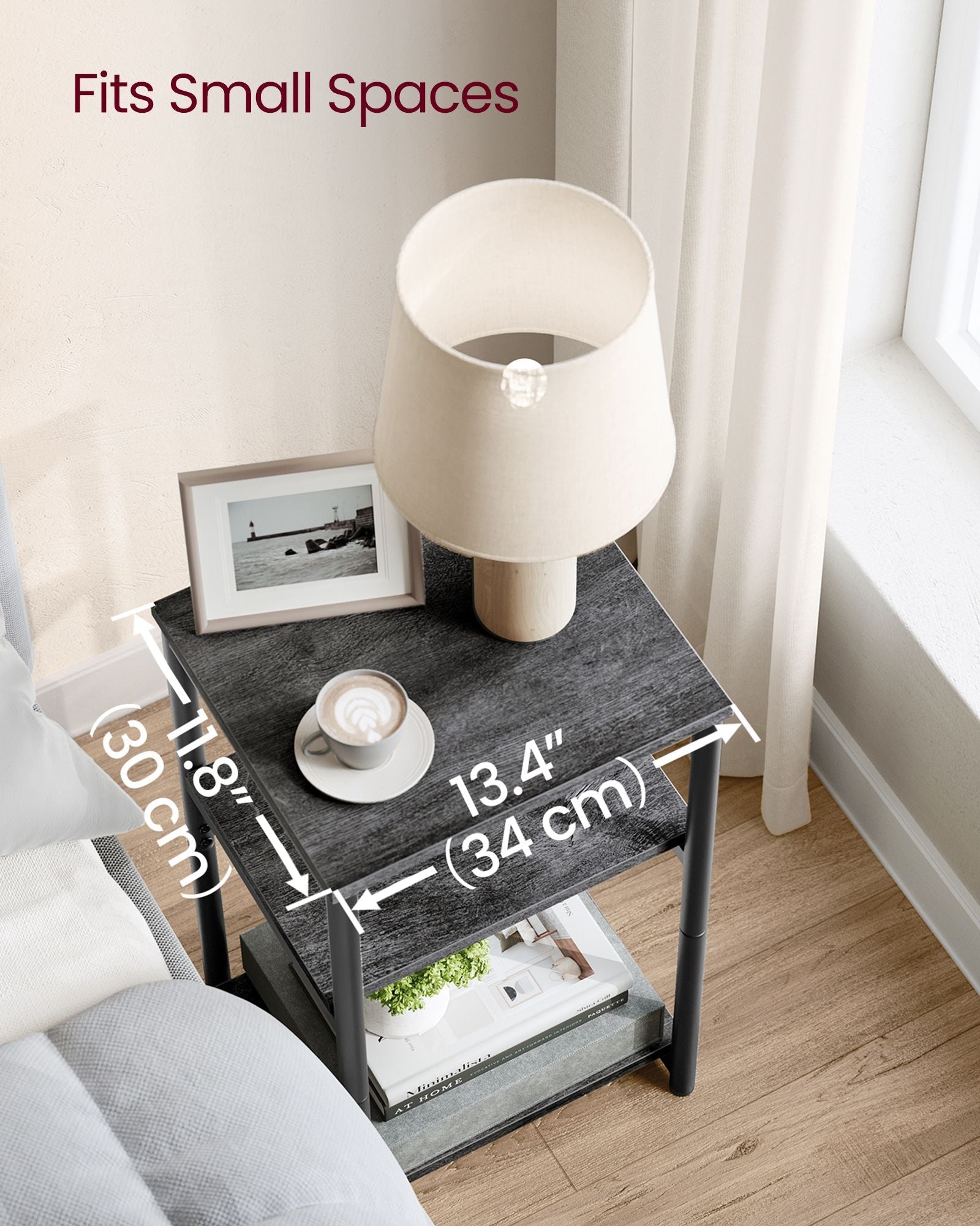3-Tier Side Table - Steel Frame - Misty Grey and Ink Black