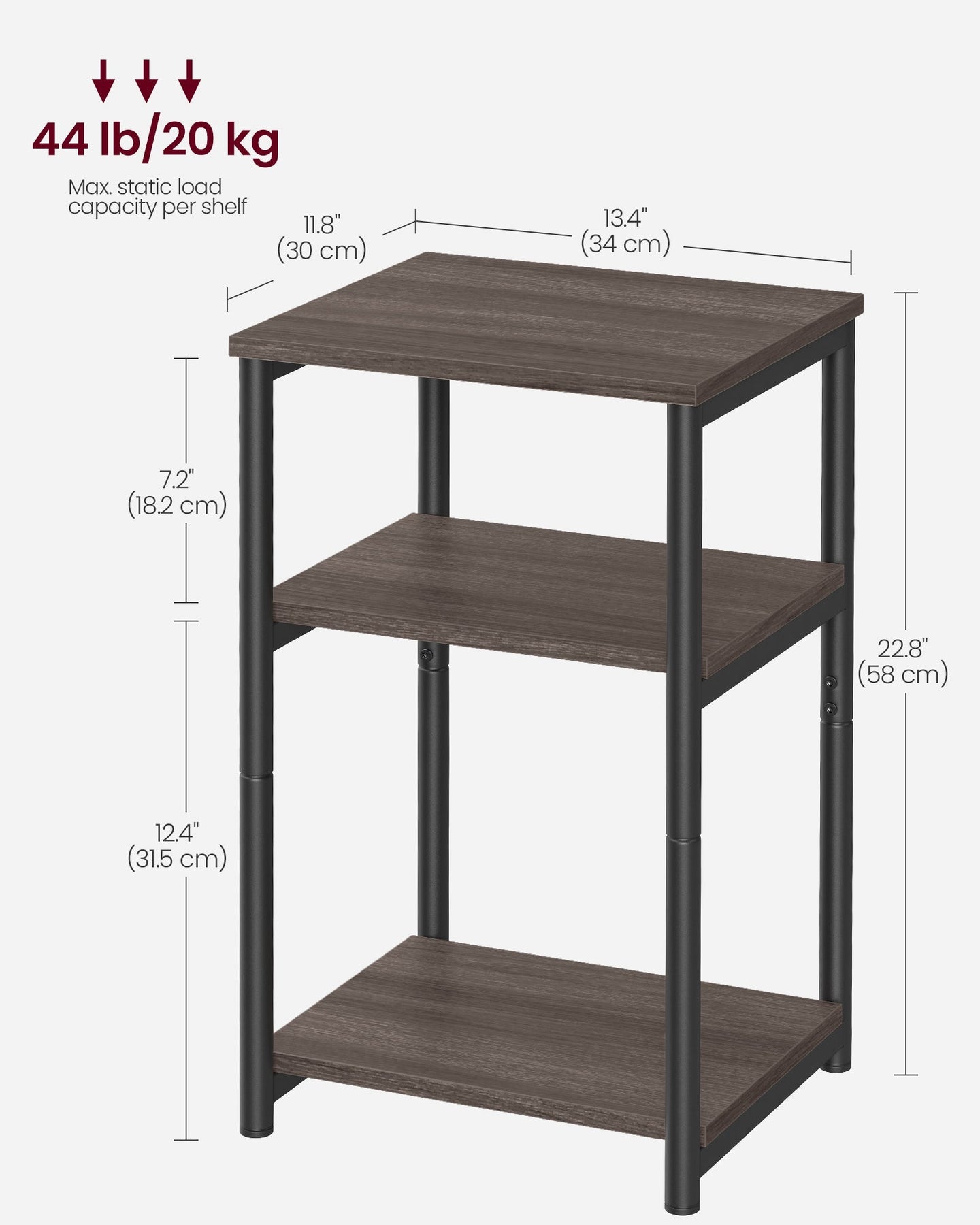 3-Tier Sofa Side Table - Steel Frame - Chestnut Brown