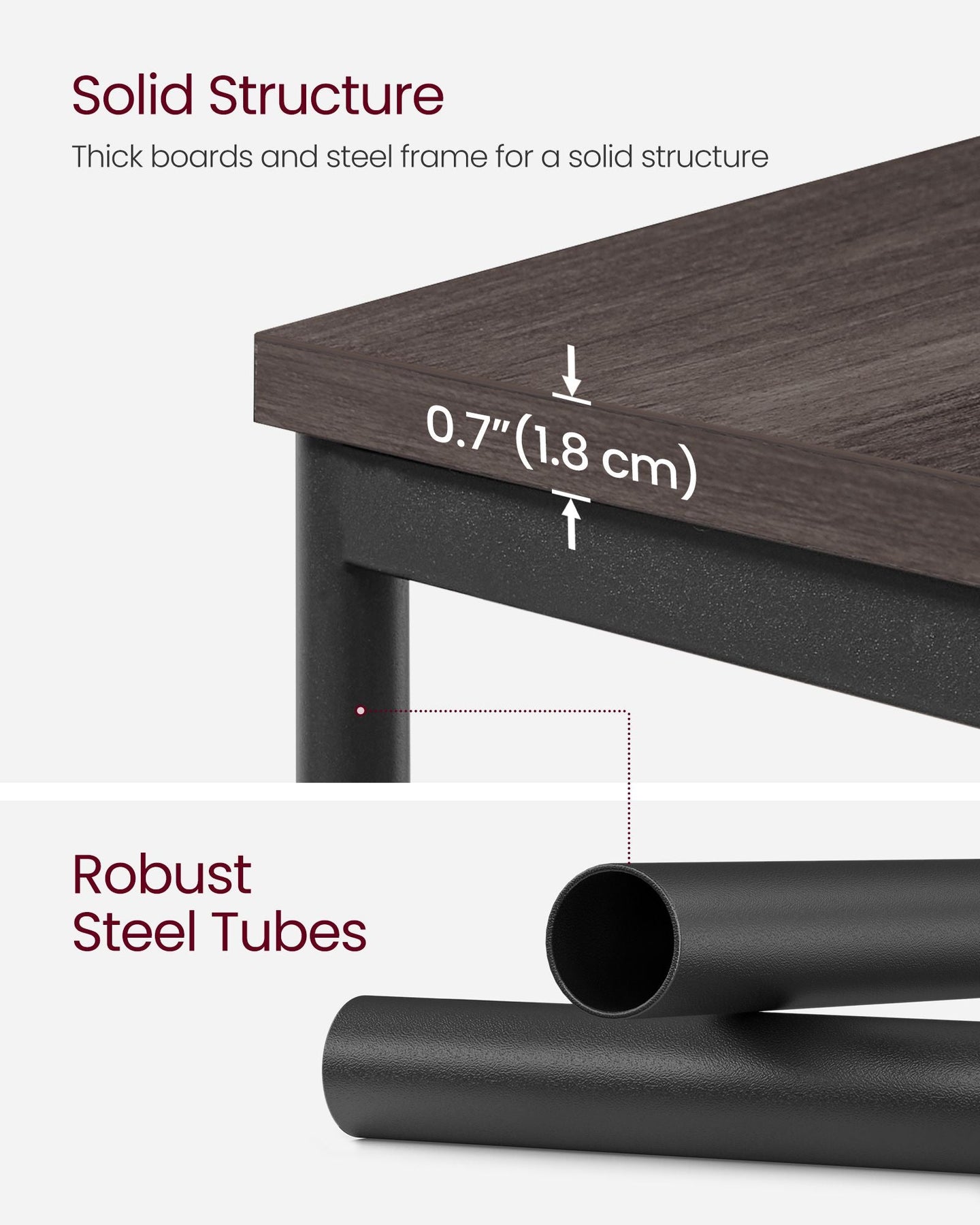 3-Tier Sofa Side Table - Steel Frame - Chestnut Brown