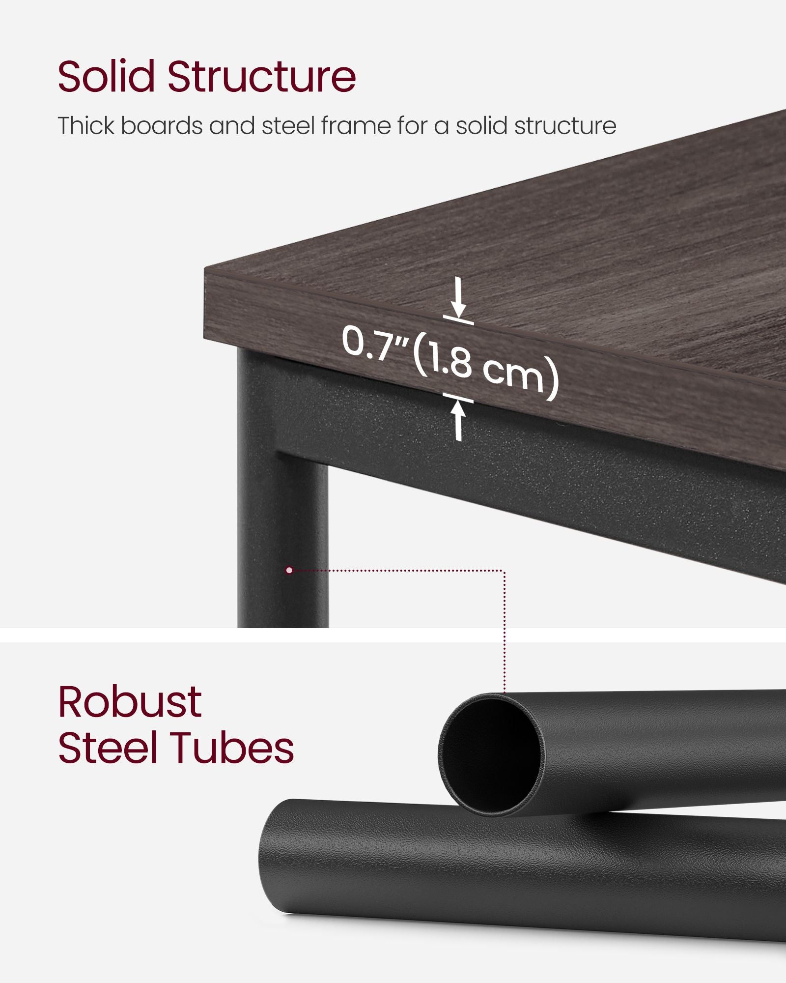 3-Tier Sofa Side Table - Steel Frame - Chestnut Brown