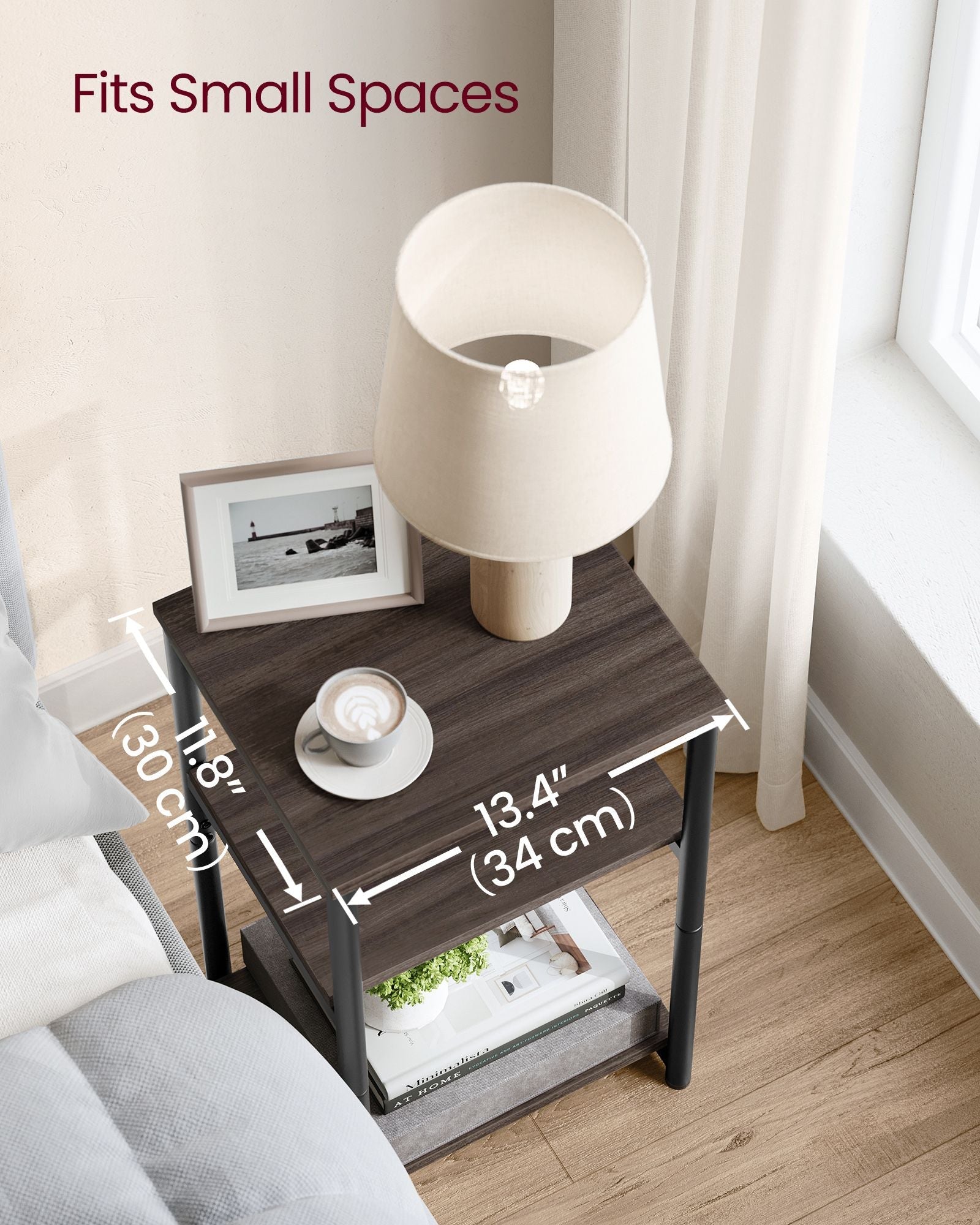 3-Tier Sofa Side Table - Steel Frame - Chestnut Brown
