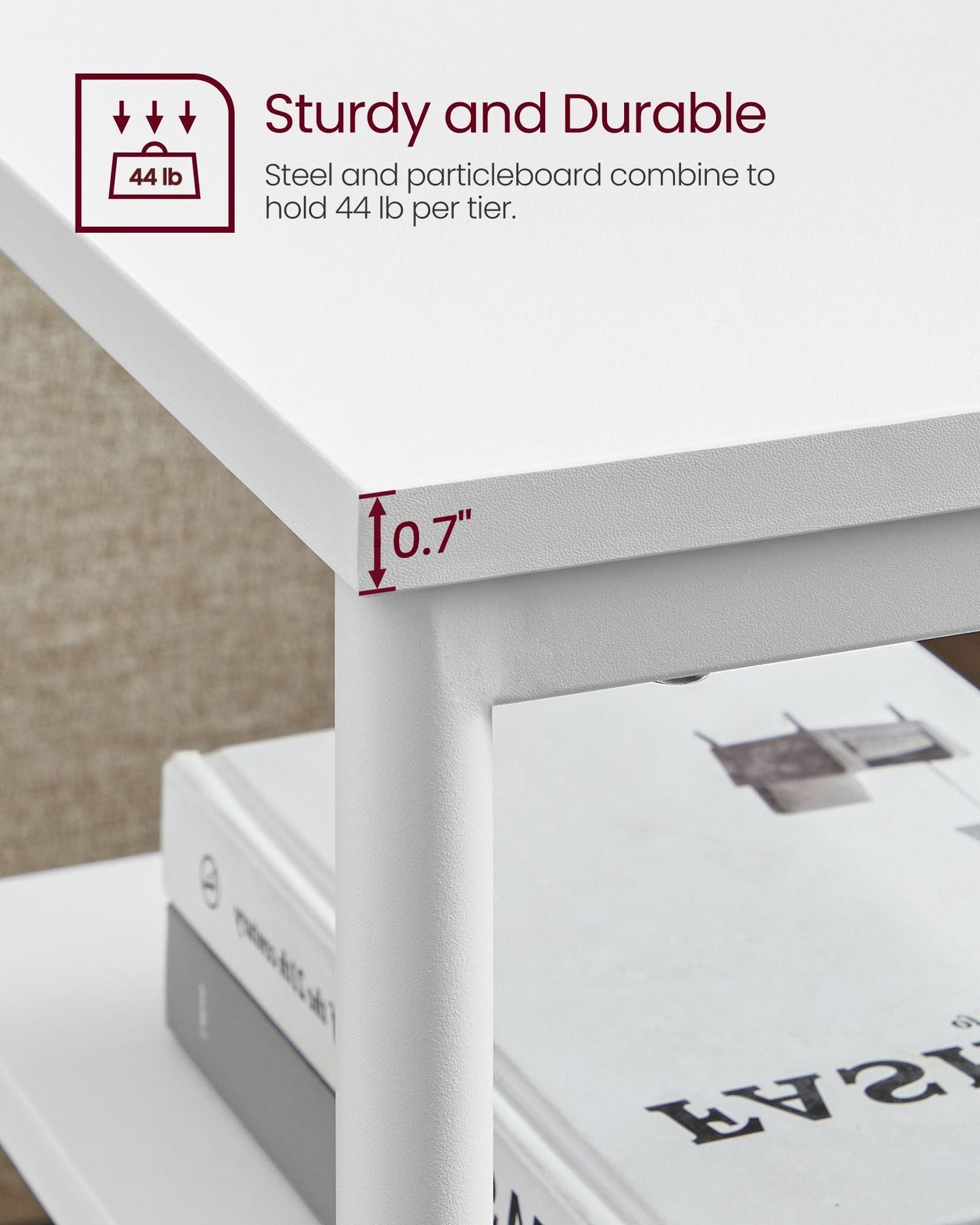Bedside Table - 3-Tier Design - Steel Frame