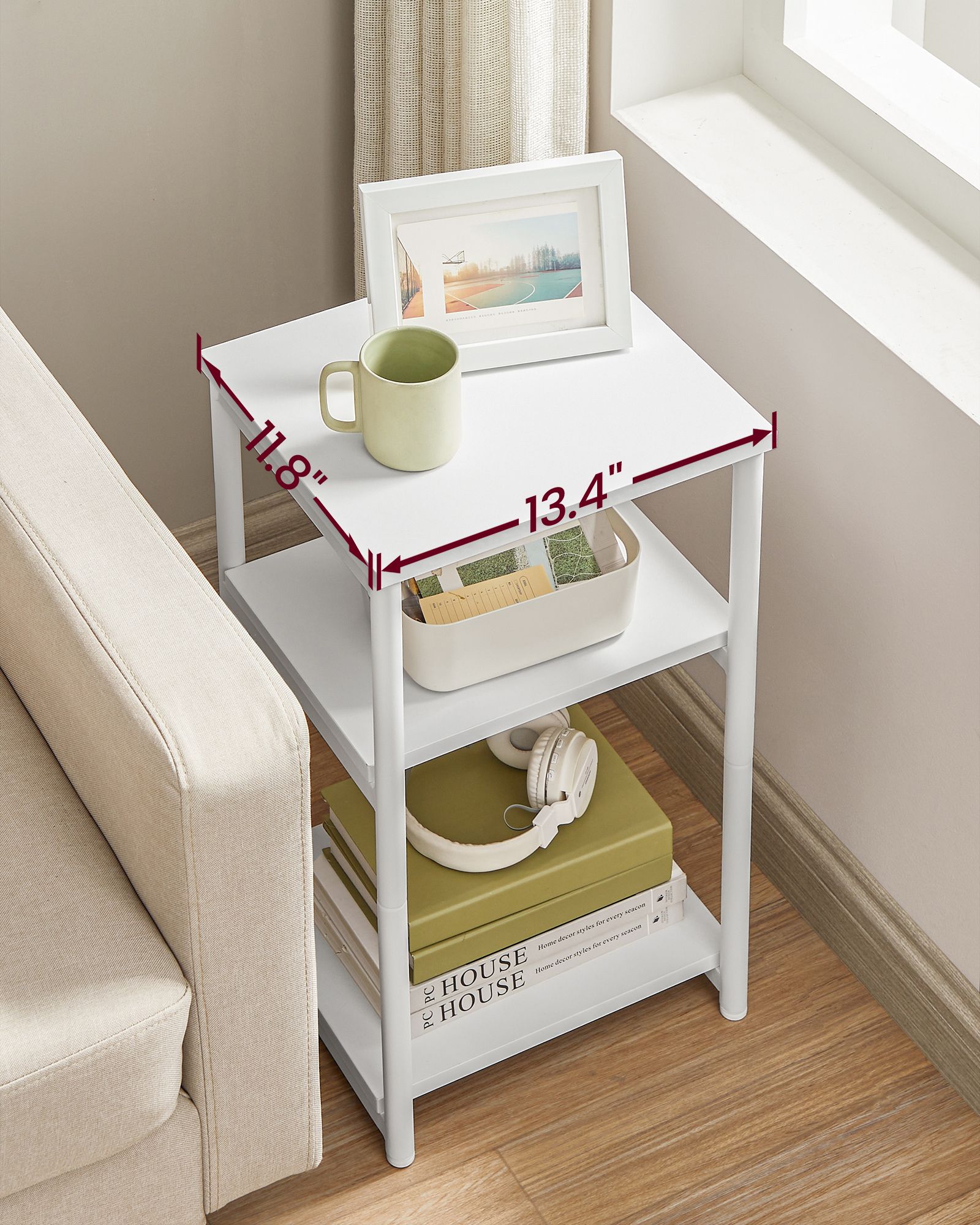 Bedside Table - 3-Tier Design - Steel Frame