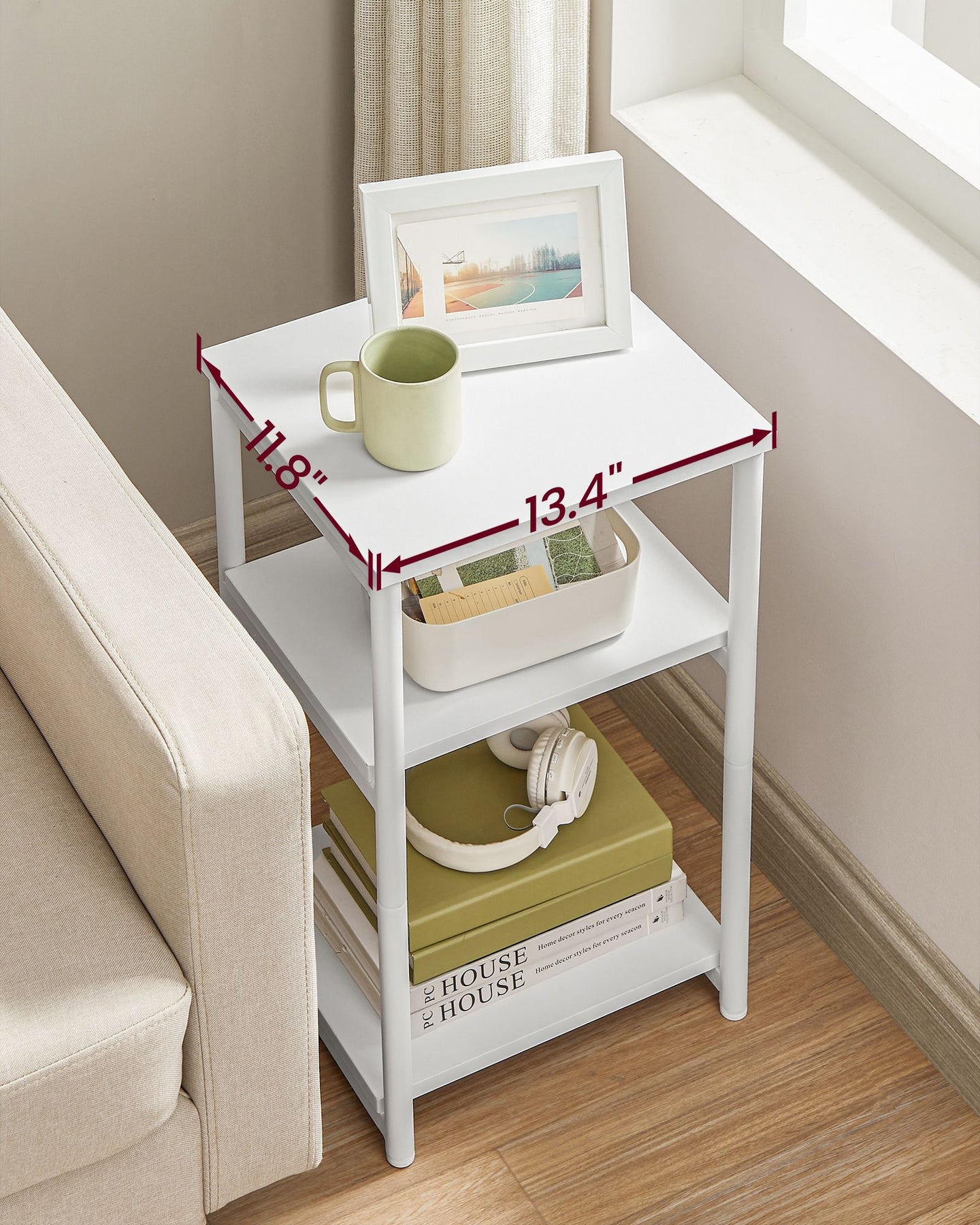 Bedside Table - 3-Tier Design - Steel Frame