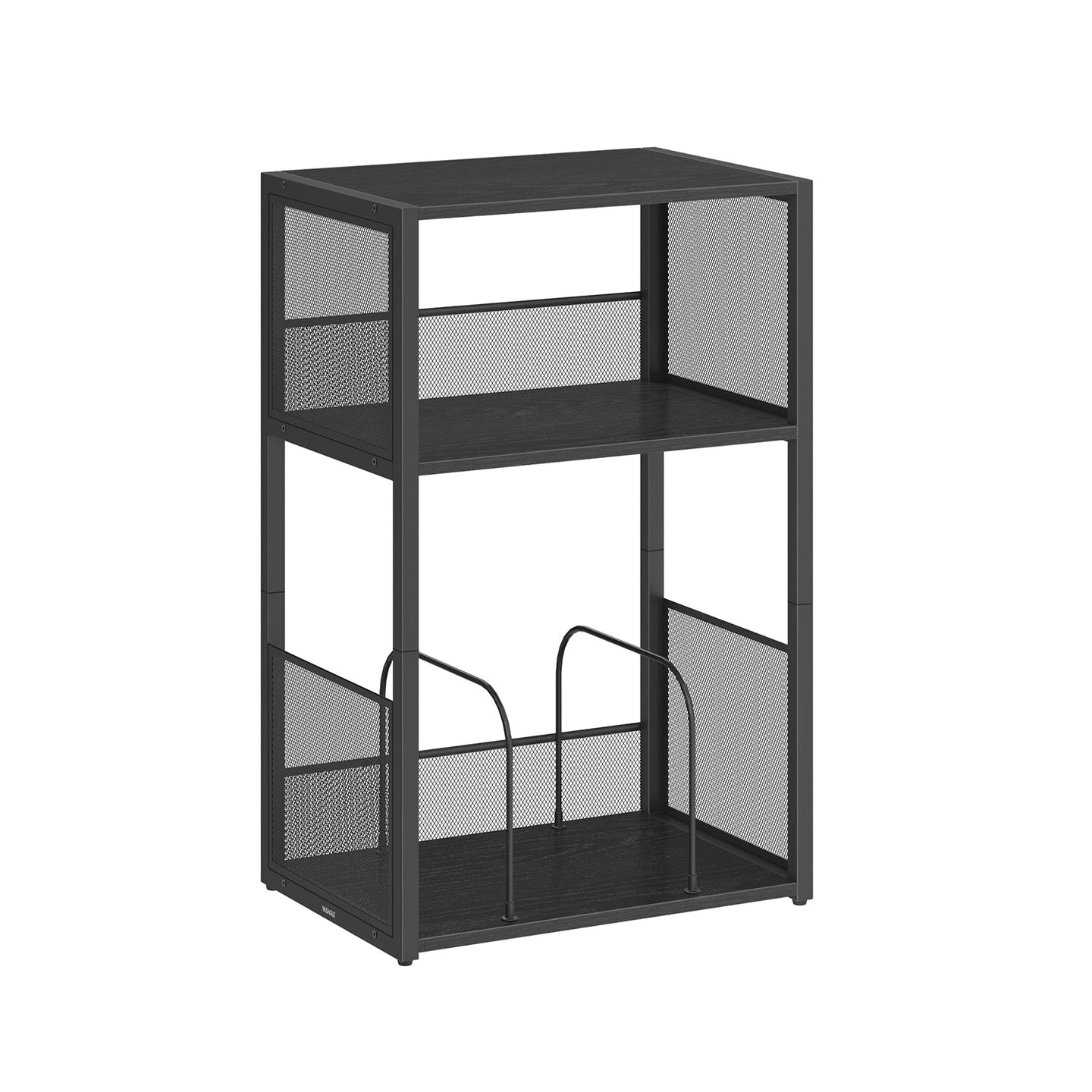 Record Player Stand - Wood - Ebony Black - 3-Tier Vinyl Record Storage for Up to 100 Albums