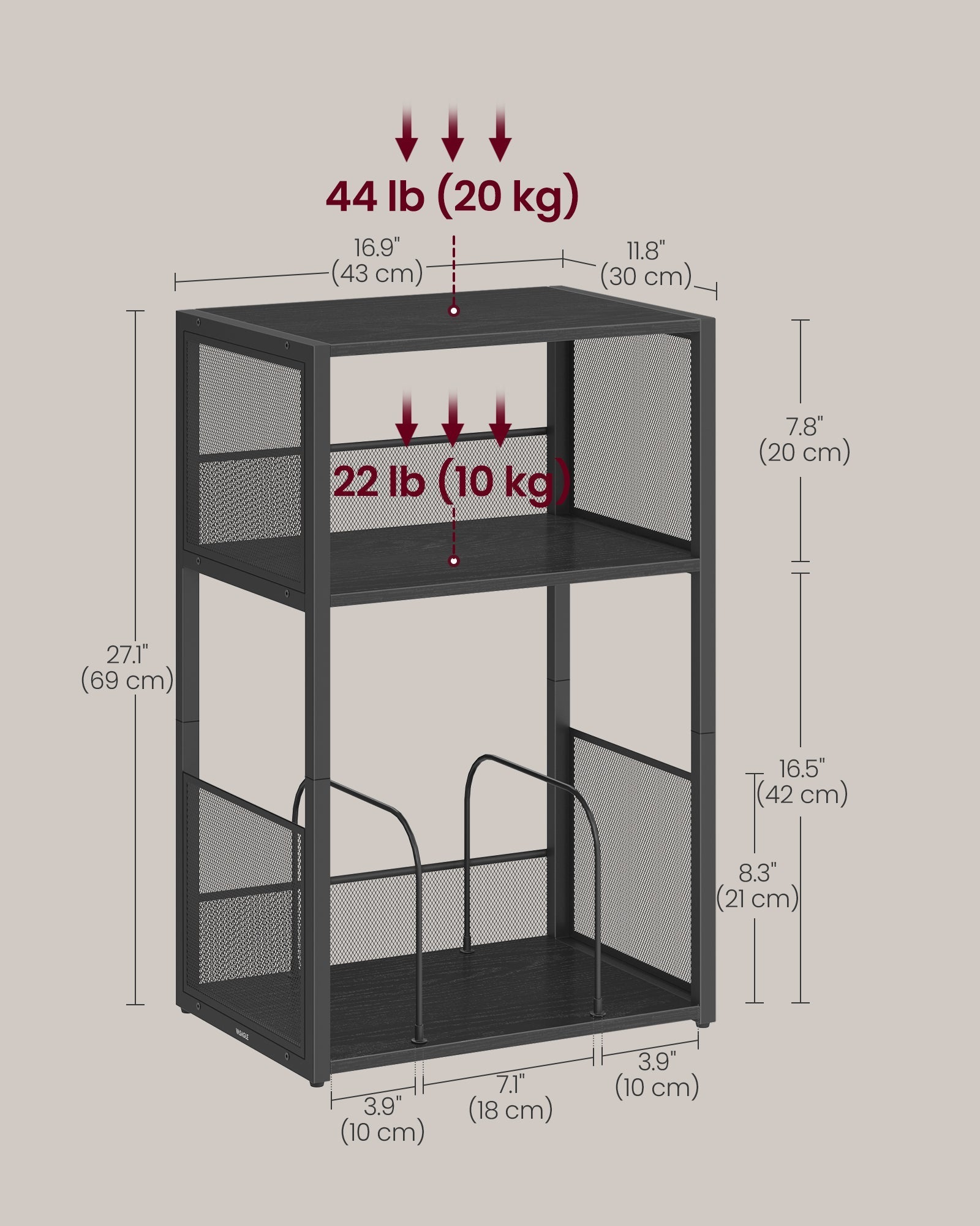 Record Player Stand - Wood - Ebony Black - 3-Tier Vinyl Record Storage for Up to 100 Albums