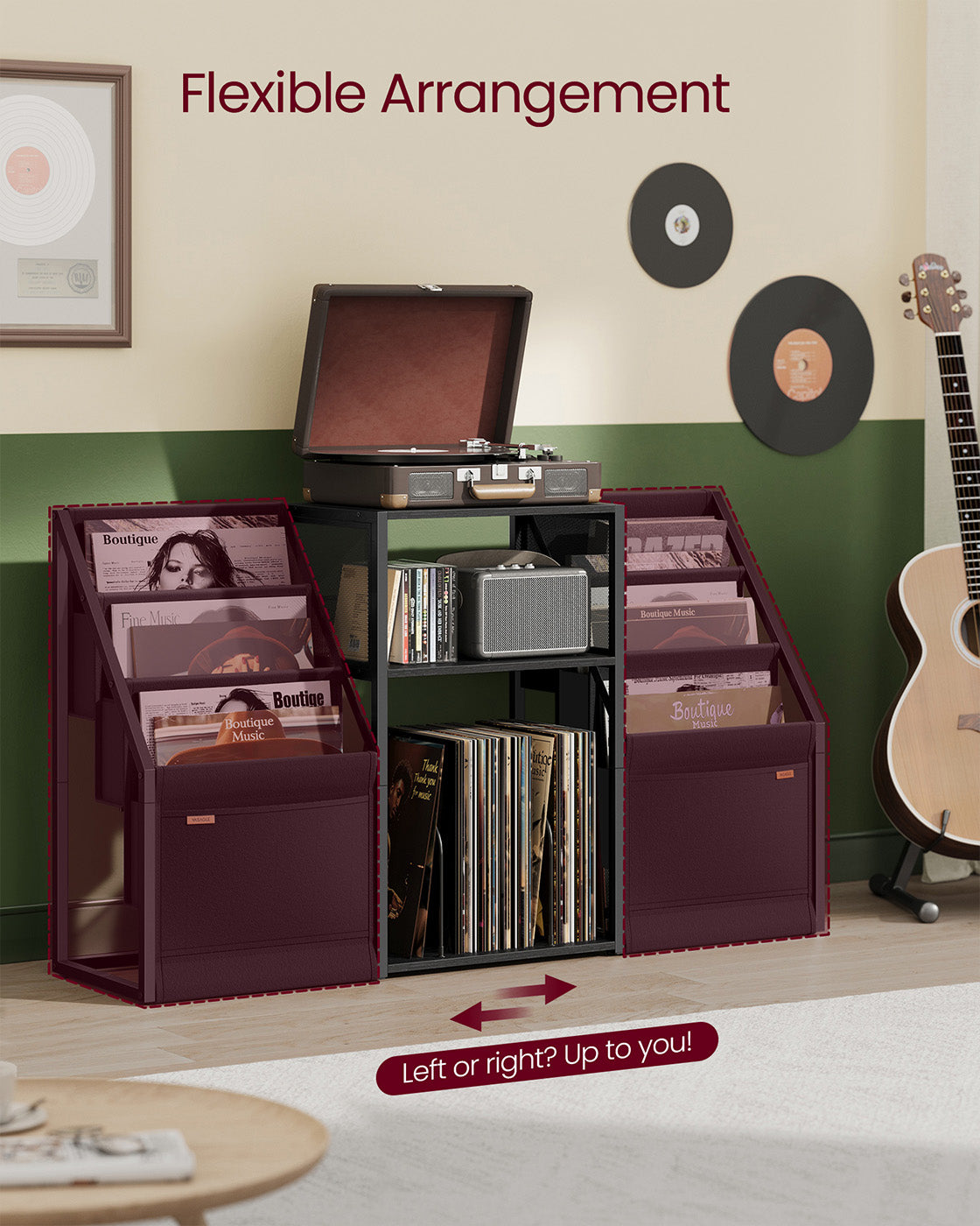 Record Player Stand - Wood - Rustic Brown - Vinyl Storage for Up to 140 Albums