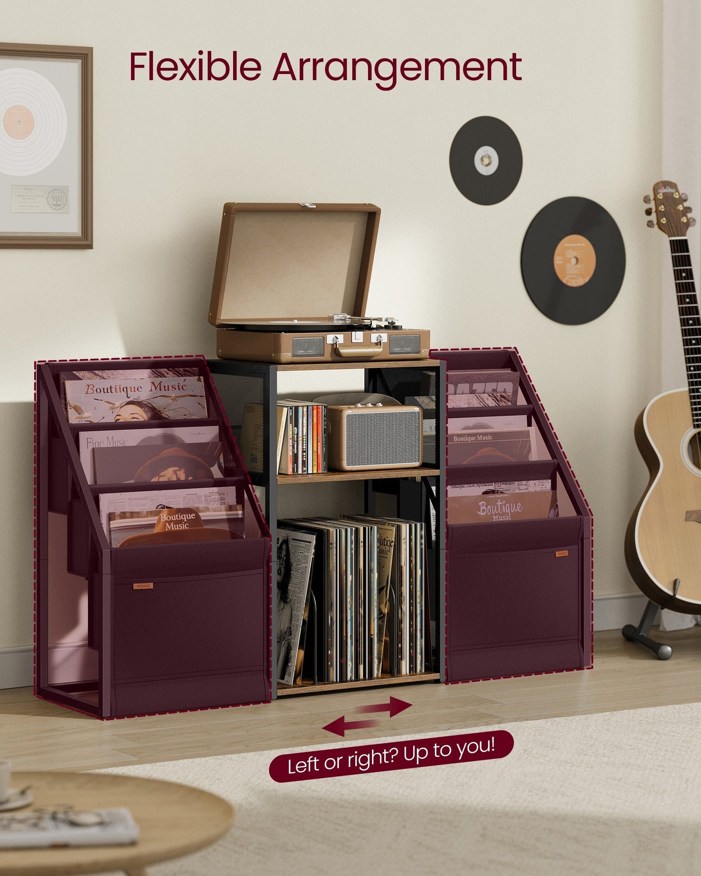 Record Player Stand - Wood - Rustic Brown - Vinyl Storage for Up to 140 Albums