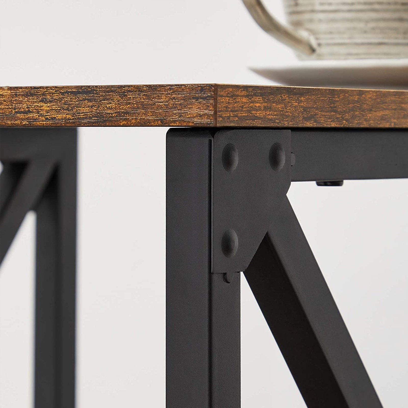 Side Table - Wood - Rustic Brown and Black - X-Shape Frame with Storage Shelf
