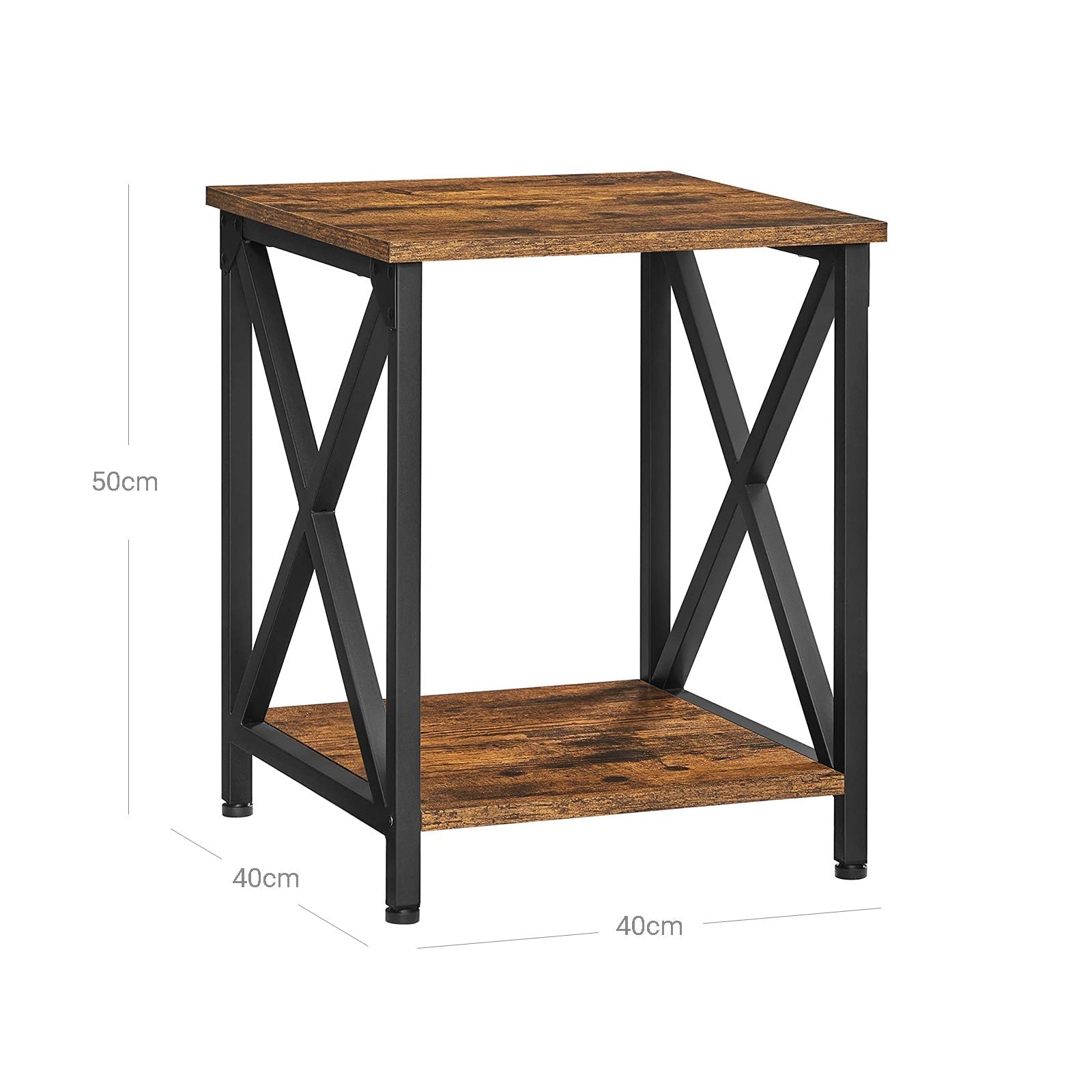 Side Table - Wood - Rustic Brown and Black - X-Shape Frame with Storage Shelf