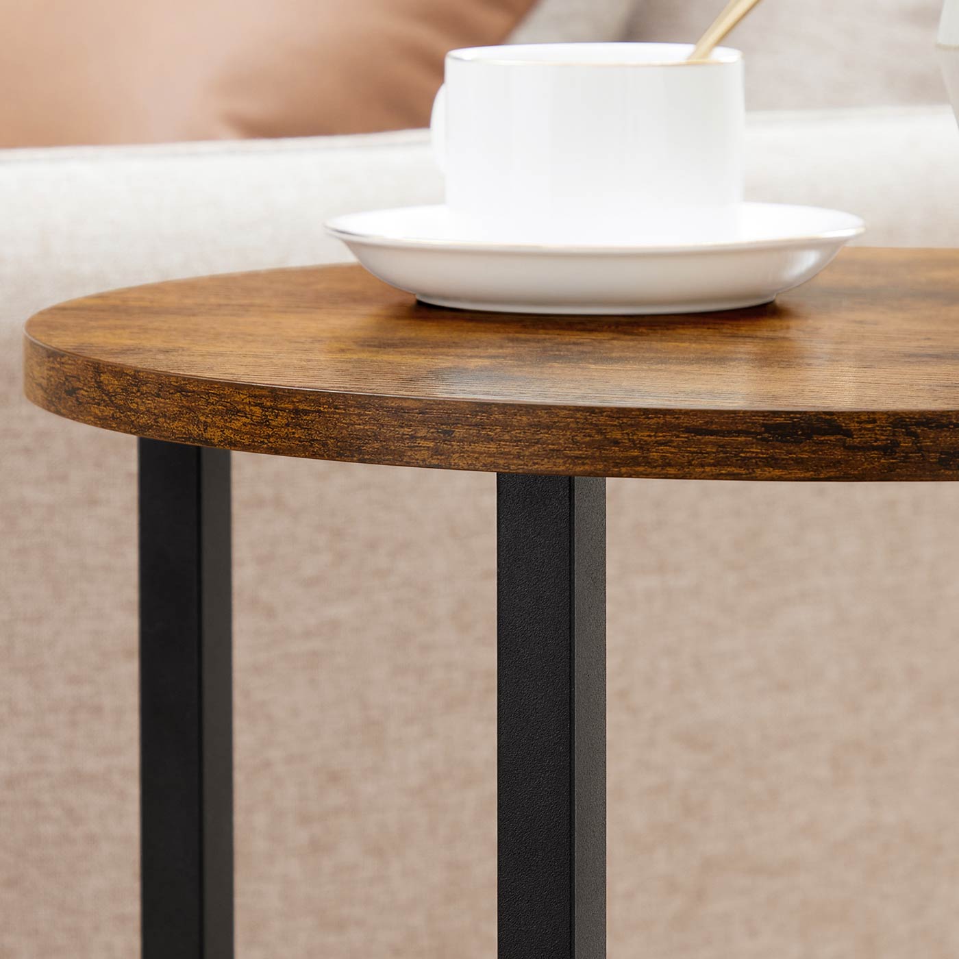 3-Tier Round Accent Table - Steel Frame - Rustic Brown and Black