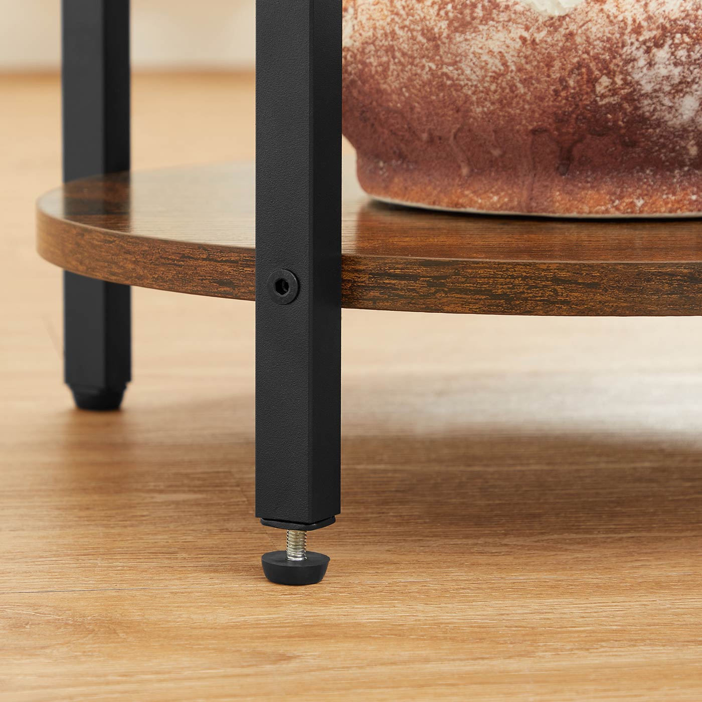 3-Tier Round Accent Table - Steel Frame - Rustic Brown and Black