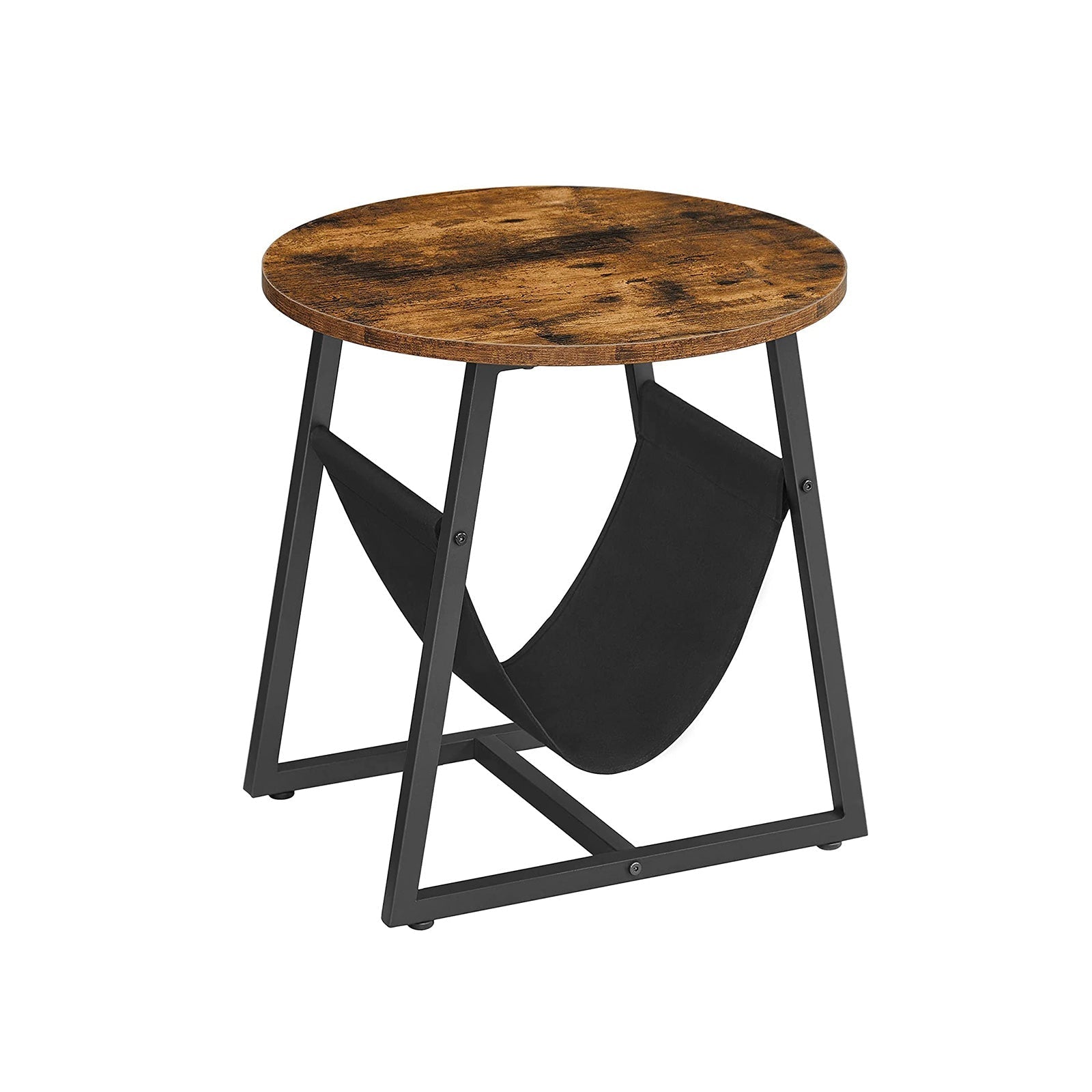 Round Side Table - Steel - Rustic Brown and Black - Magazine Pocket