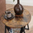 Round Side Table - Steel - Rustic Brown and Black - Magazine Pocket