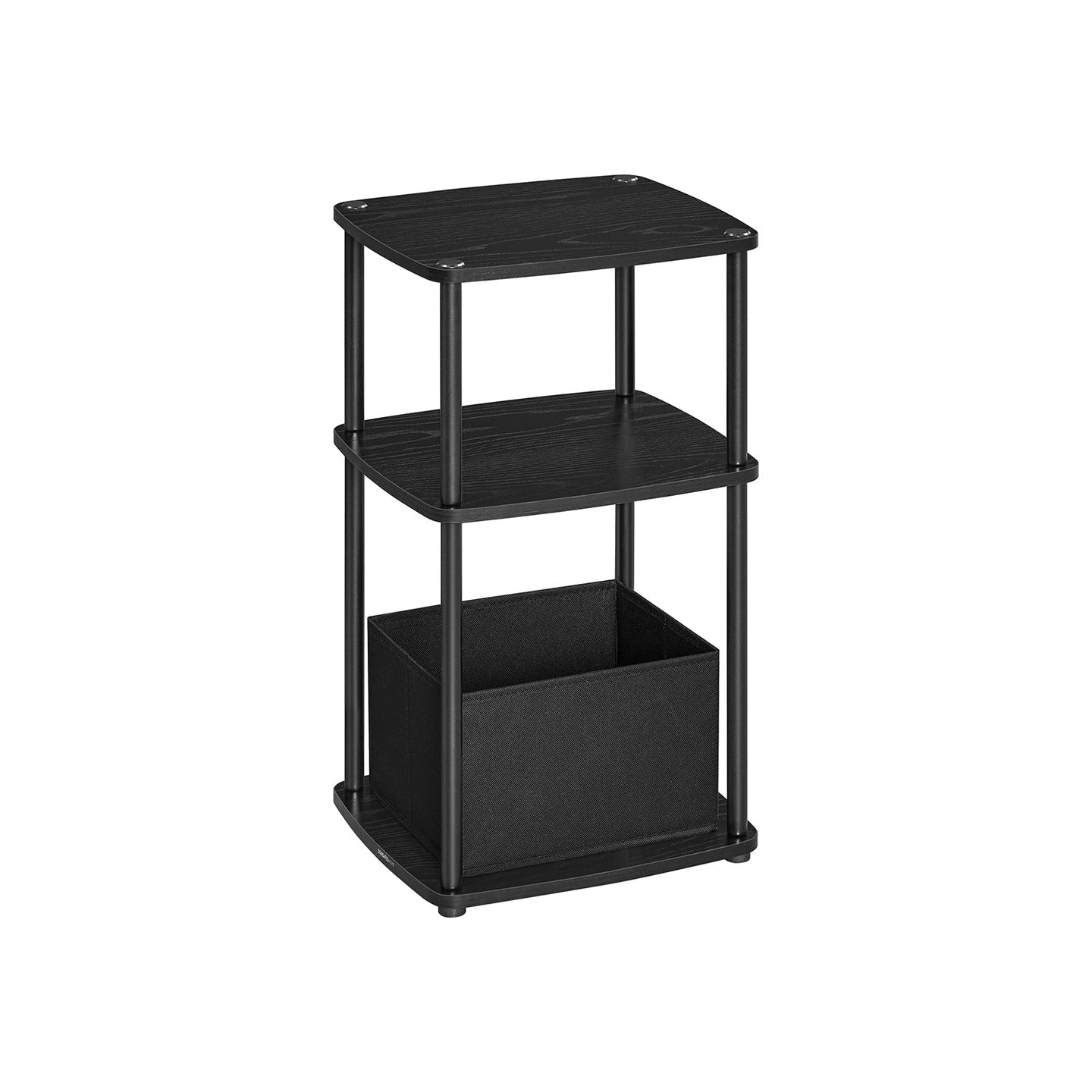 Side Table - Steel - Ebony Black - 3 Storage Shelves with Fabric Basket