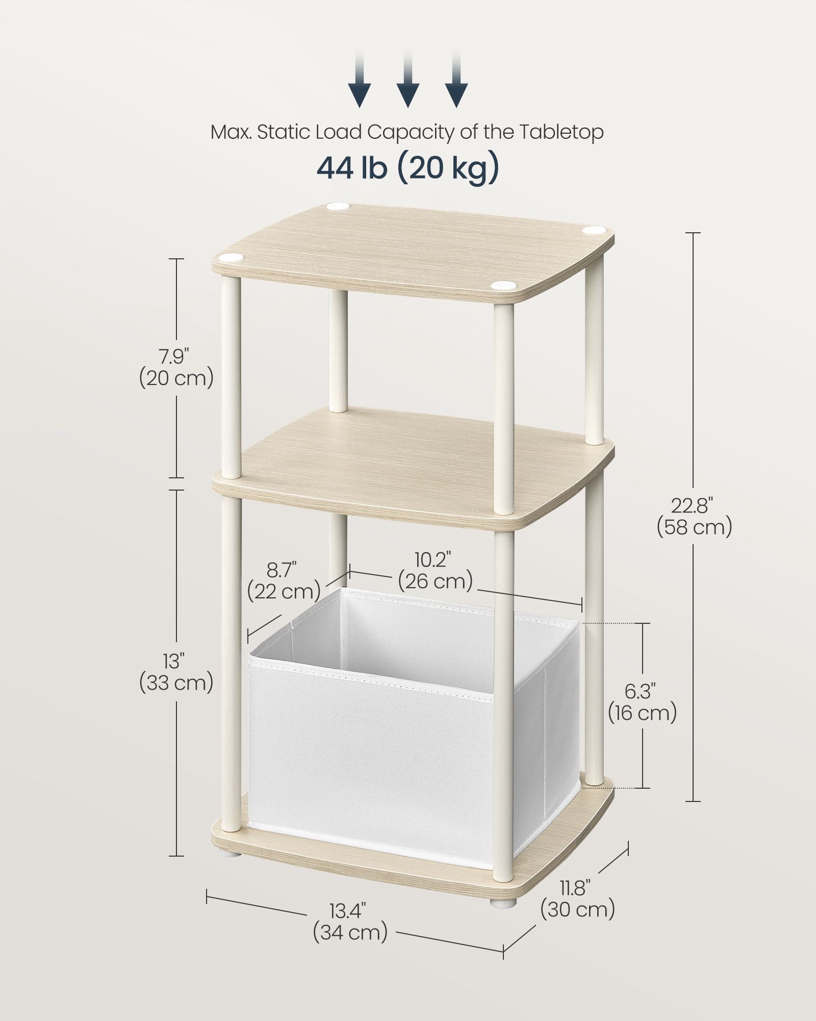 Side Table - 3 Storage Shelves - Steel - Natural Beige