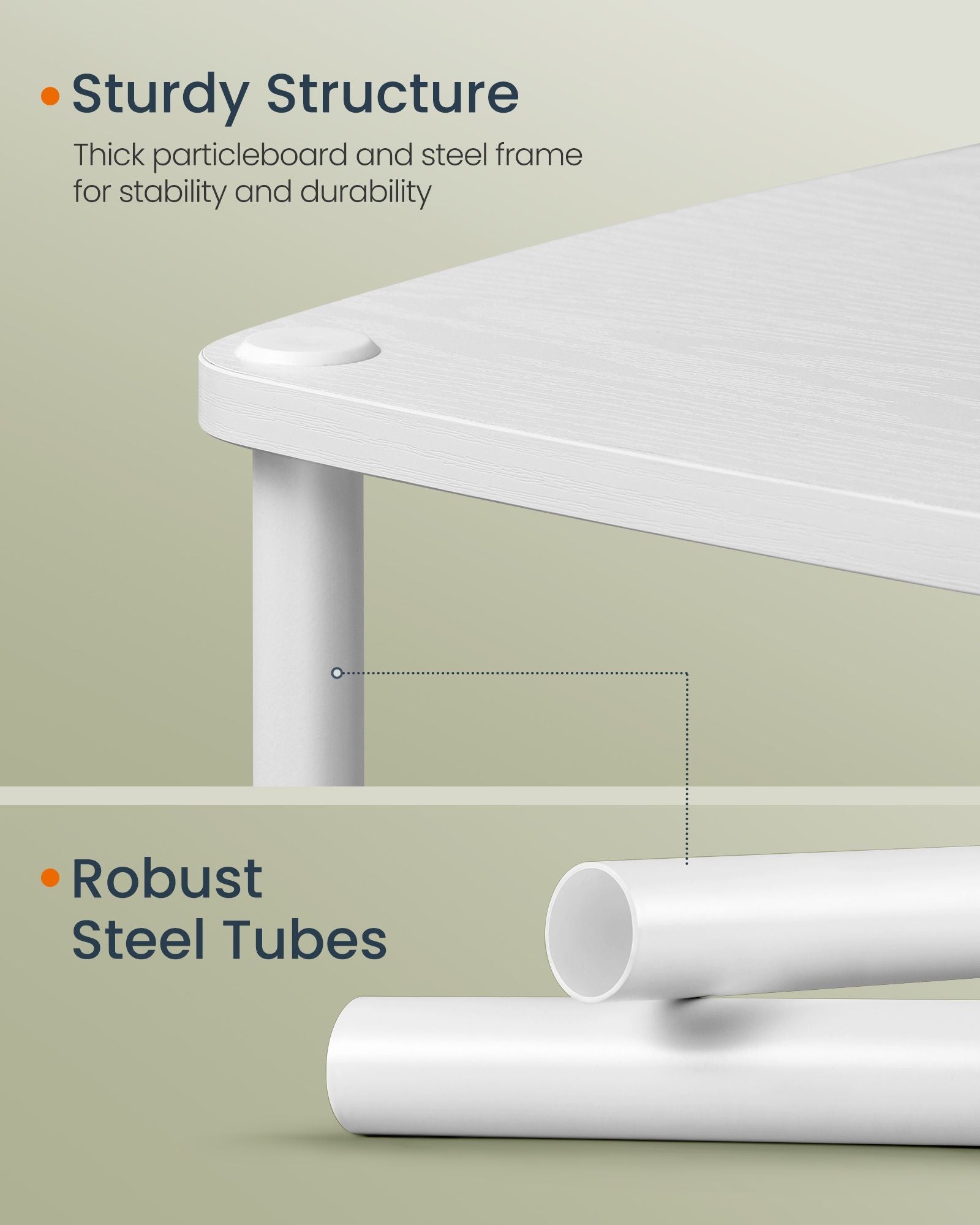 Side Table - Steel Frame - Snow White - 3 Storage Shelves with Fabric Basket