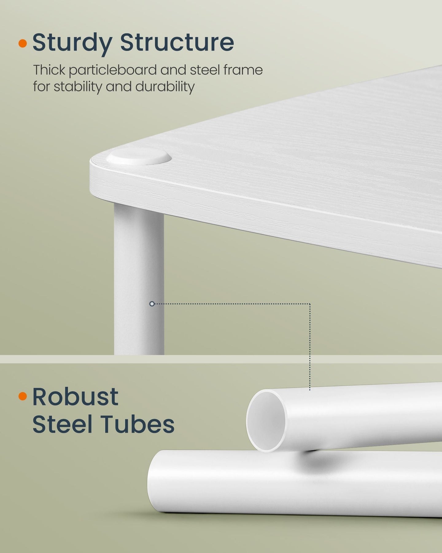 Side Table - Steel Frame - Snow White - 3 Storage Shelves with Fabric Basket
