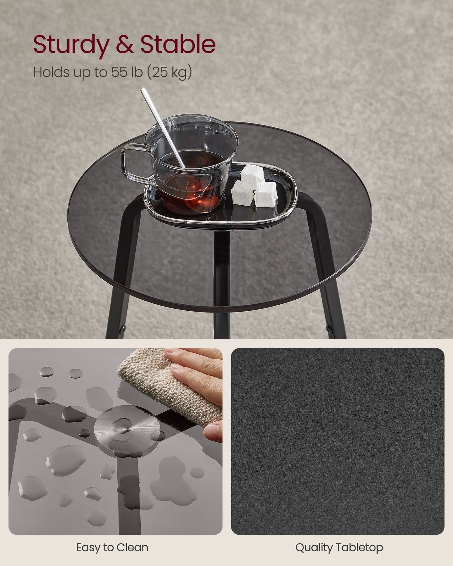 2-Tier Round Side Table - Particleboard - Slate Grey