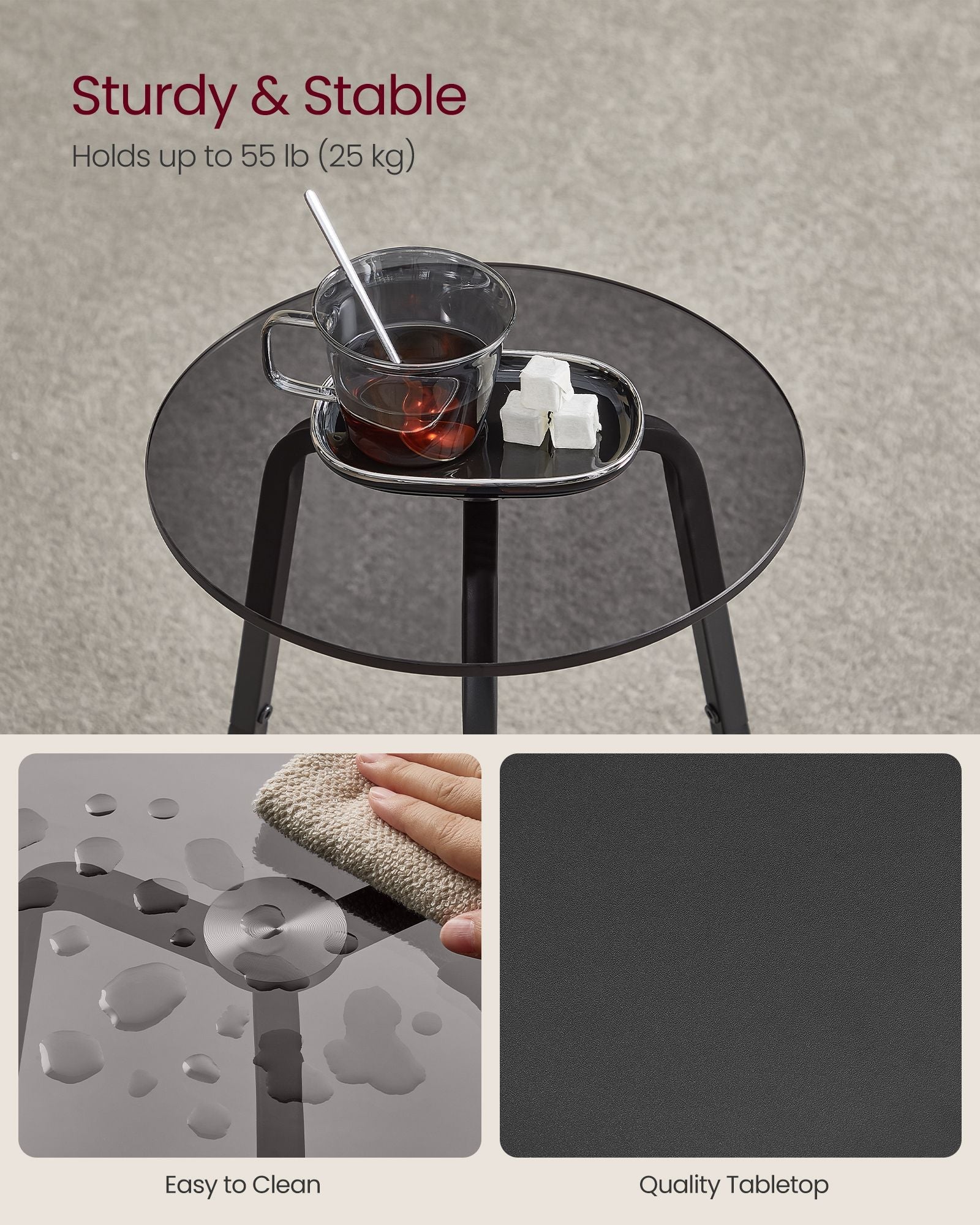 2-Tier Round Side Table - Particleboard - Slate Grey
