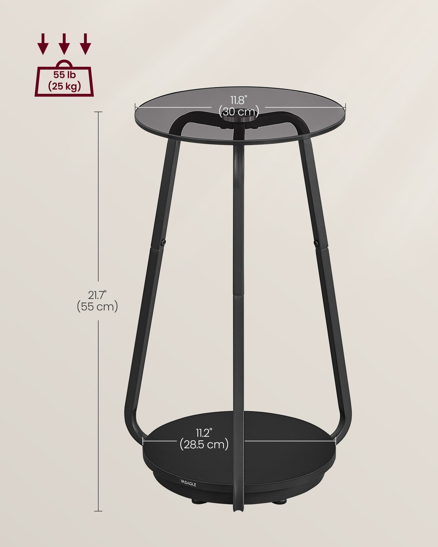 2-Tier Round Side Table - Particleboard - Slate Grey
