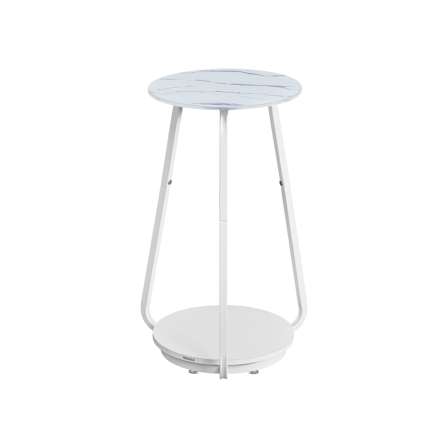 2-Tier Round Side Table - Glass - Marble White