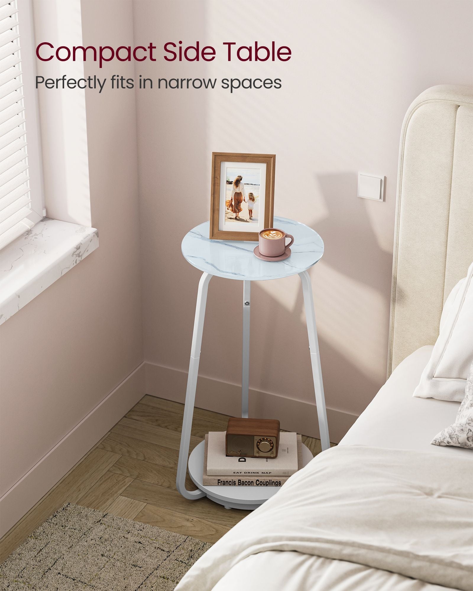 2-Tier Round Side Table - Glass - Marble White