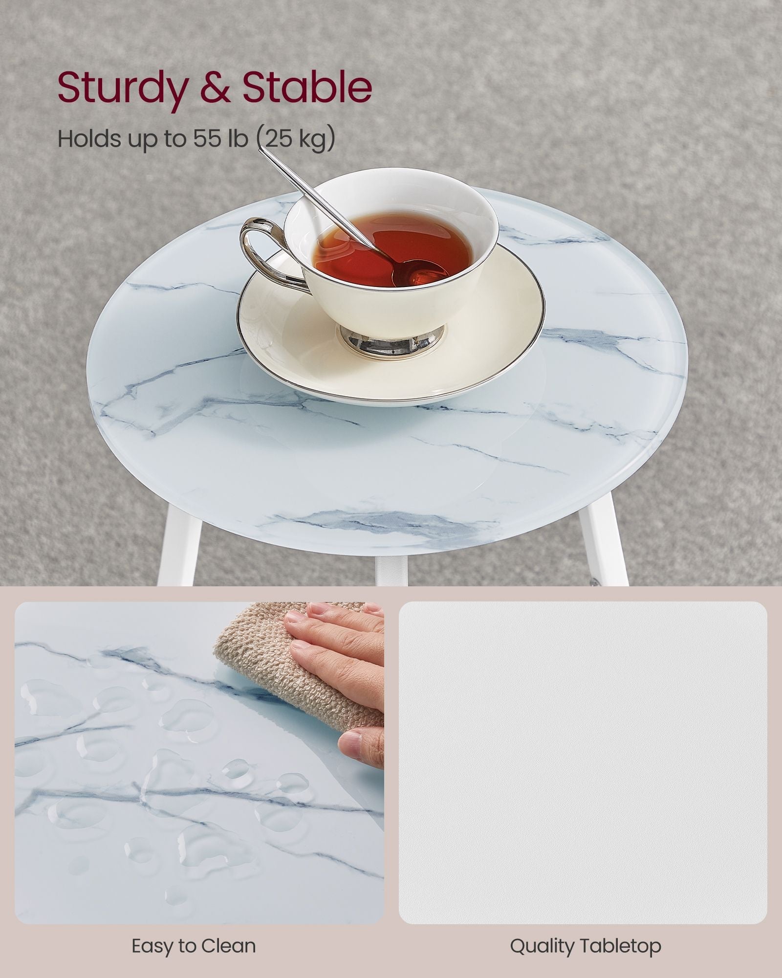 2-Tier Round Side Table - Glass - Marble White