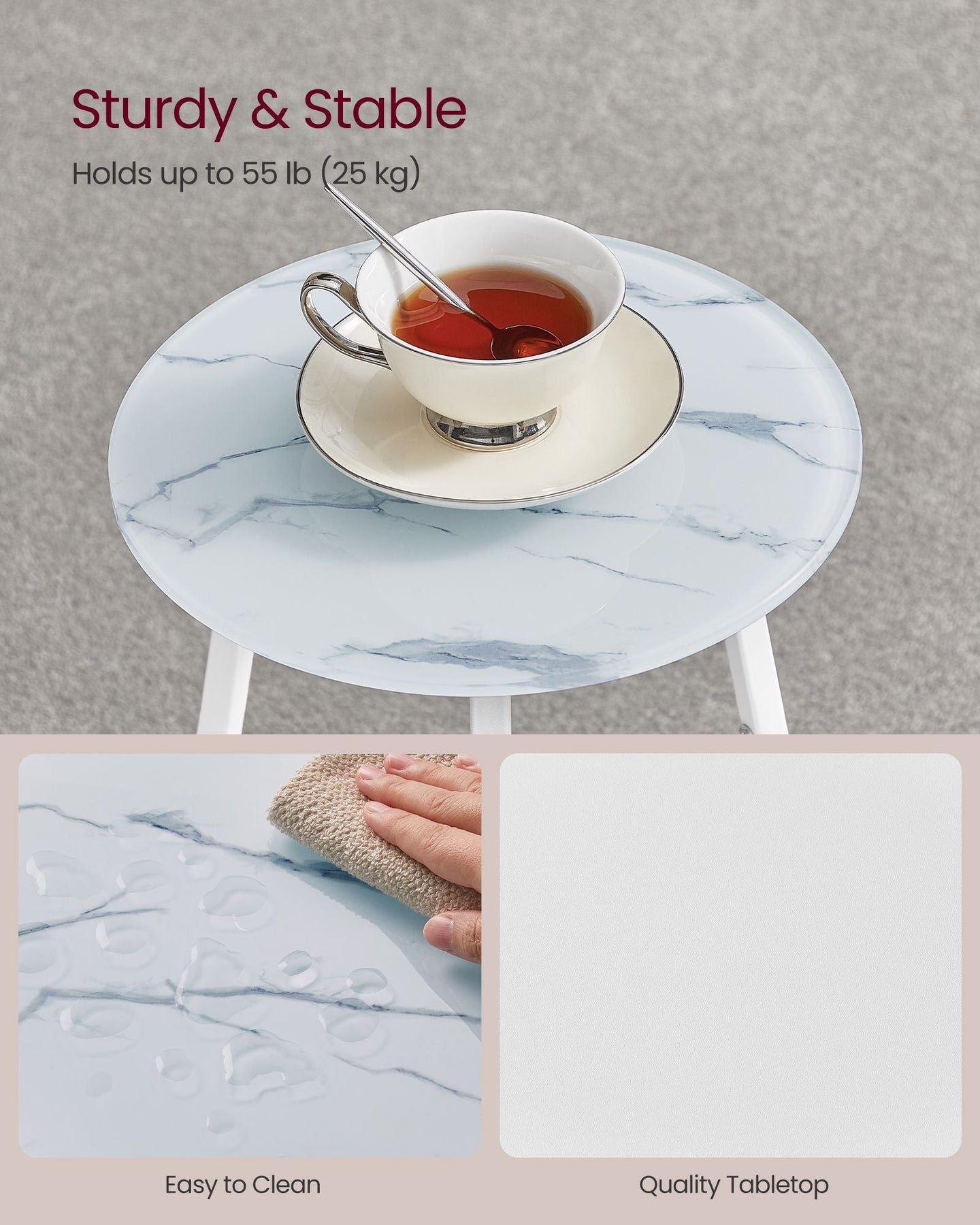 2-Tier Round Side Table - Glass - Marble White