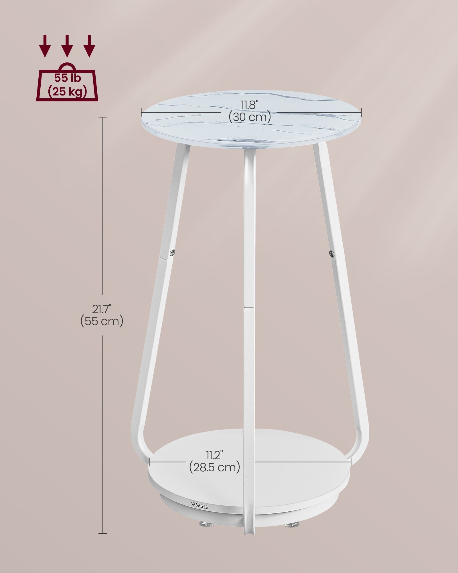 2-Tier Round Side Table - Glass - Marble White