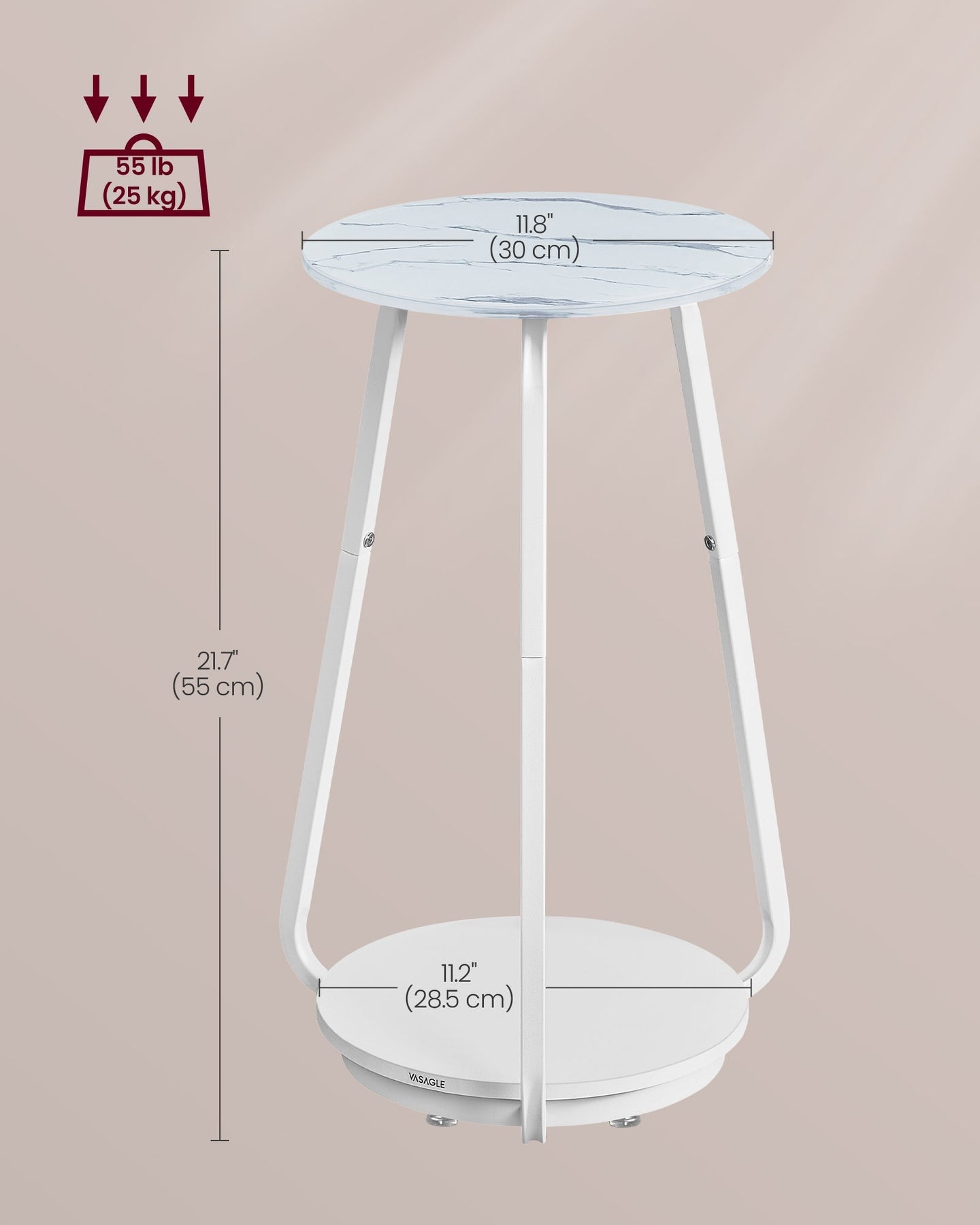 2-Tier Round Side Table - Glass - Marble White
