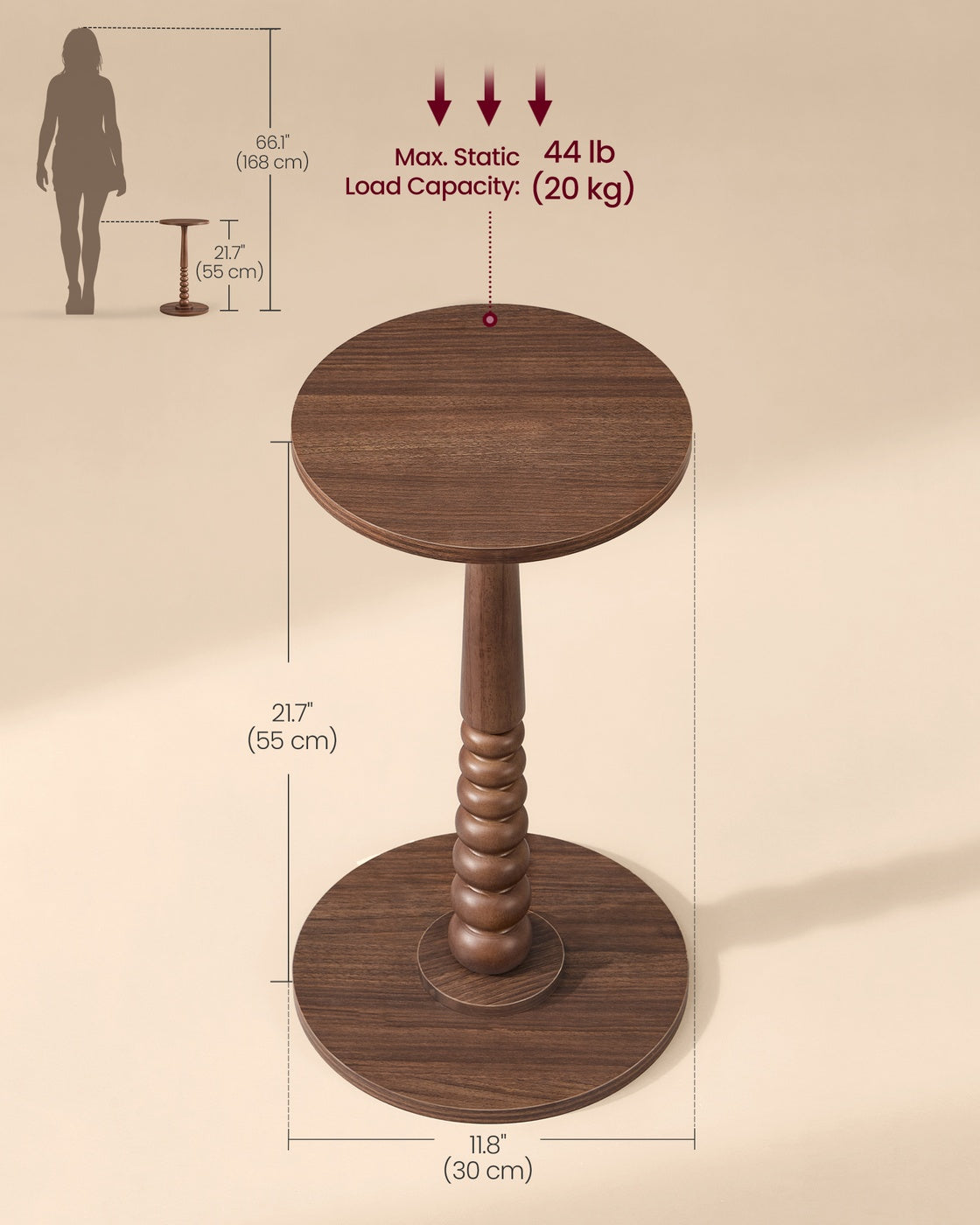 Round Side Table - 30L - Solid Wood Leg - Rubberwood