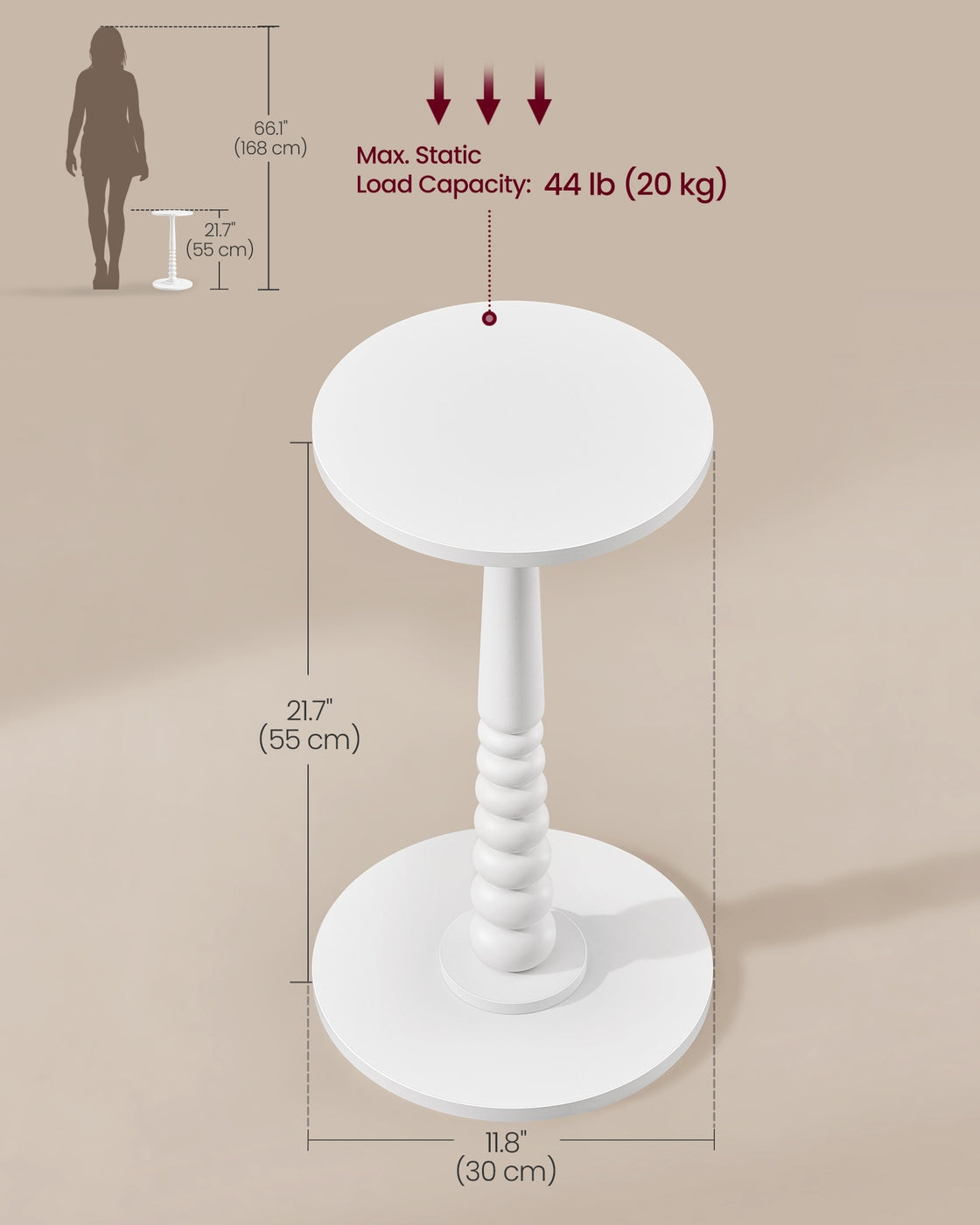 Round Side Table - 30L - Rubberwood - Solid Wood Legs