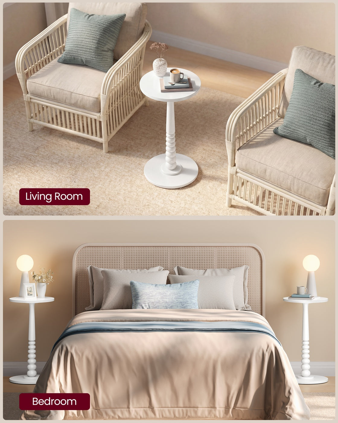 Round Side Table - 30L - Rubberwood - Solid Wood Legs