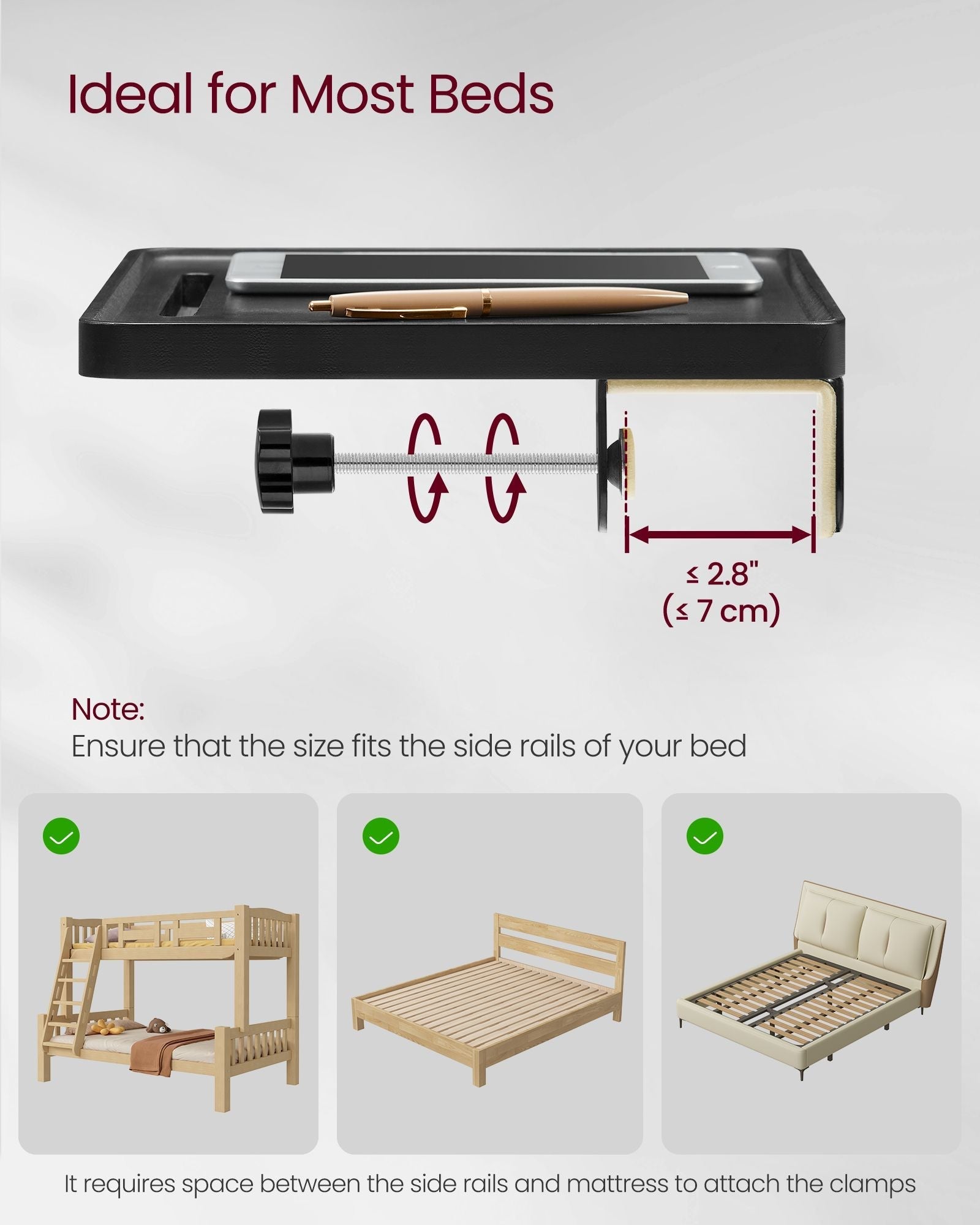 Bedside Shelf - Wood - Ink Black - Mobile Phone Slot