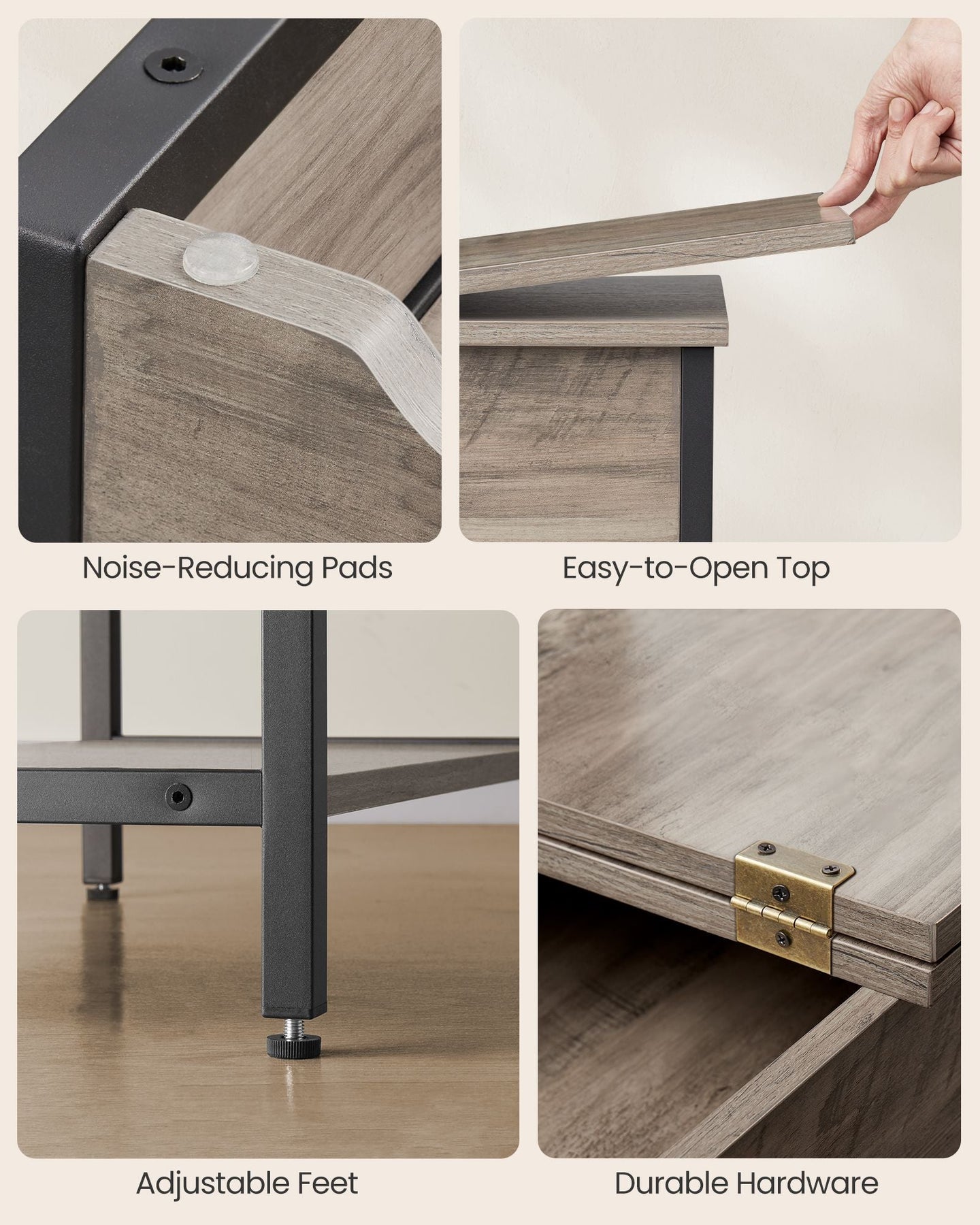 Slim Side Table - Wood - Rustic Brown and Black - Charging Station with USB Ports and Outlets