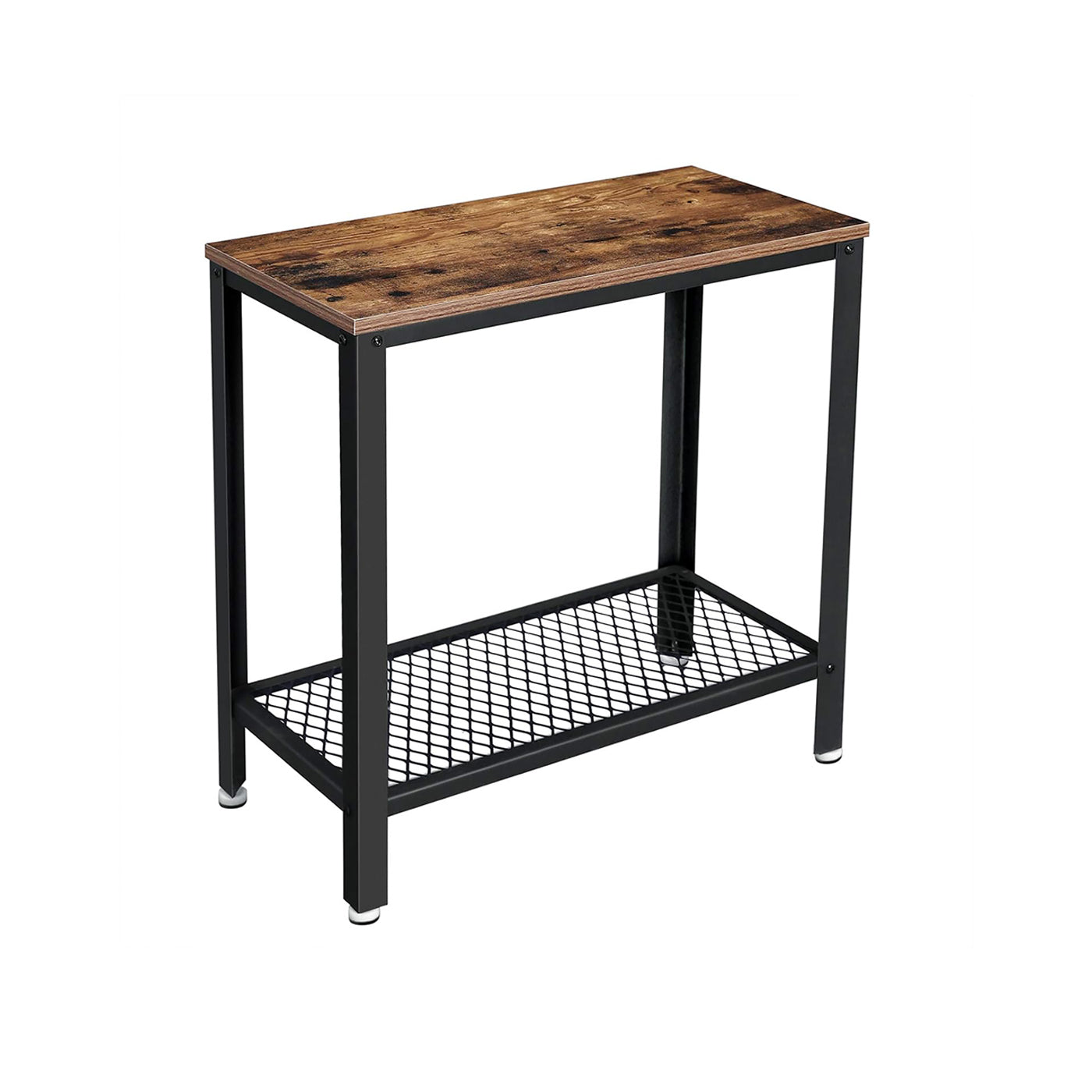 Sofa Table - Iron - Rustic Brown - Narrow Design with Mesh Shelf