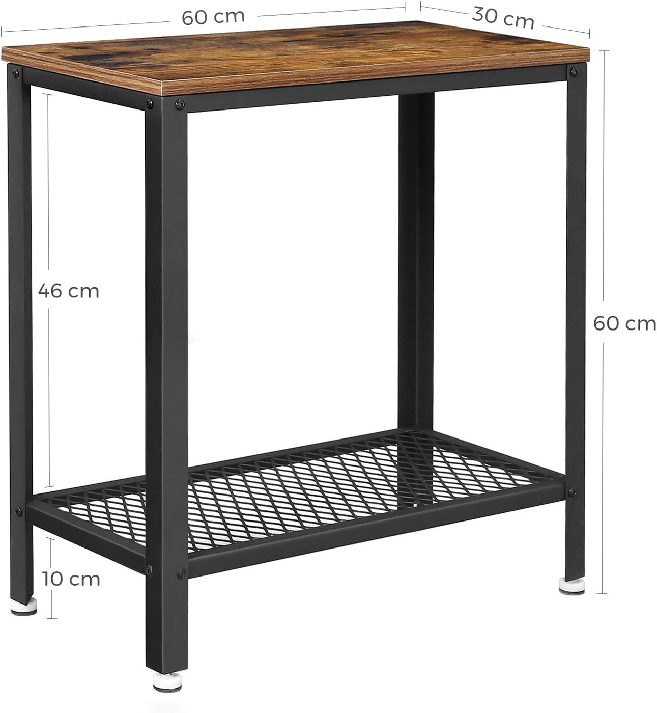 Sofa Table - Iron - Rustic Brown - Narrow Design with Mesh Shelf