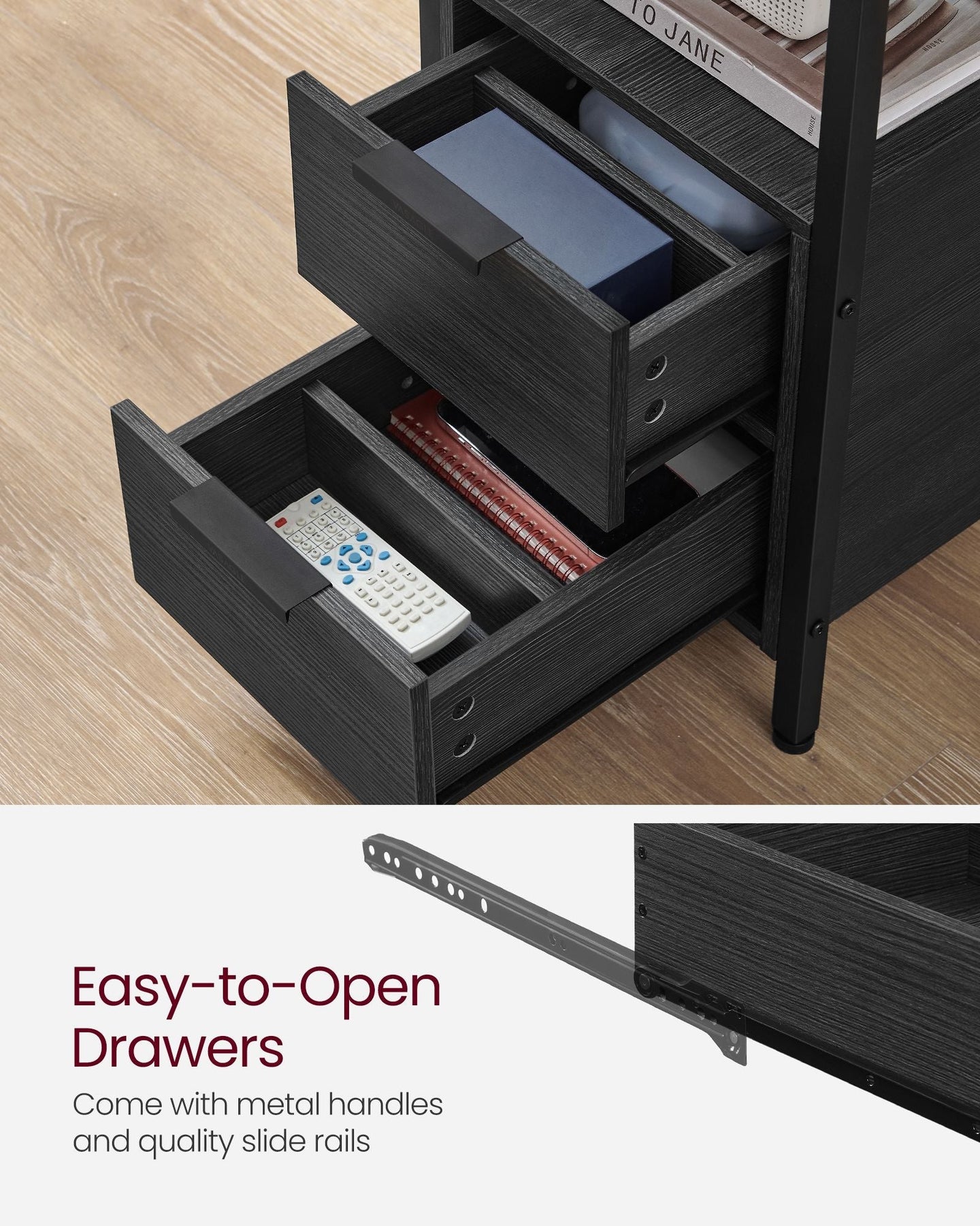 Slim Side Table - Wood - Rustic Brown - Charging Station with 2 Drawers