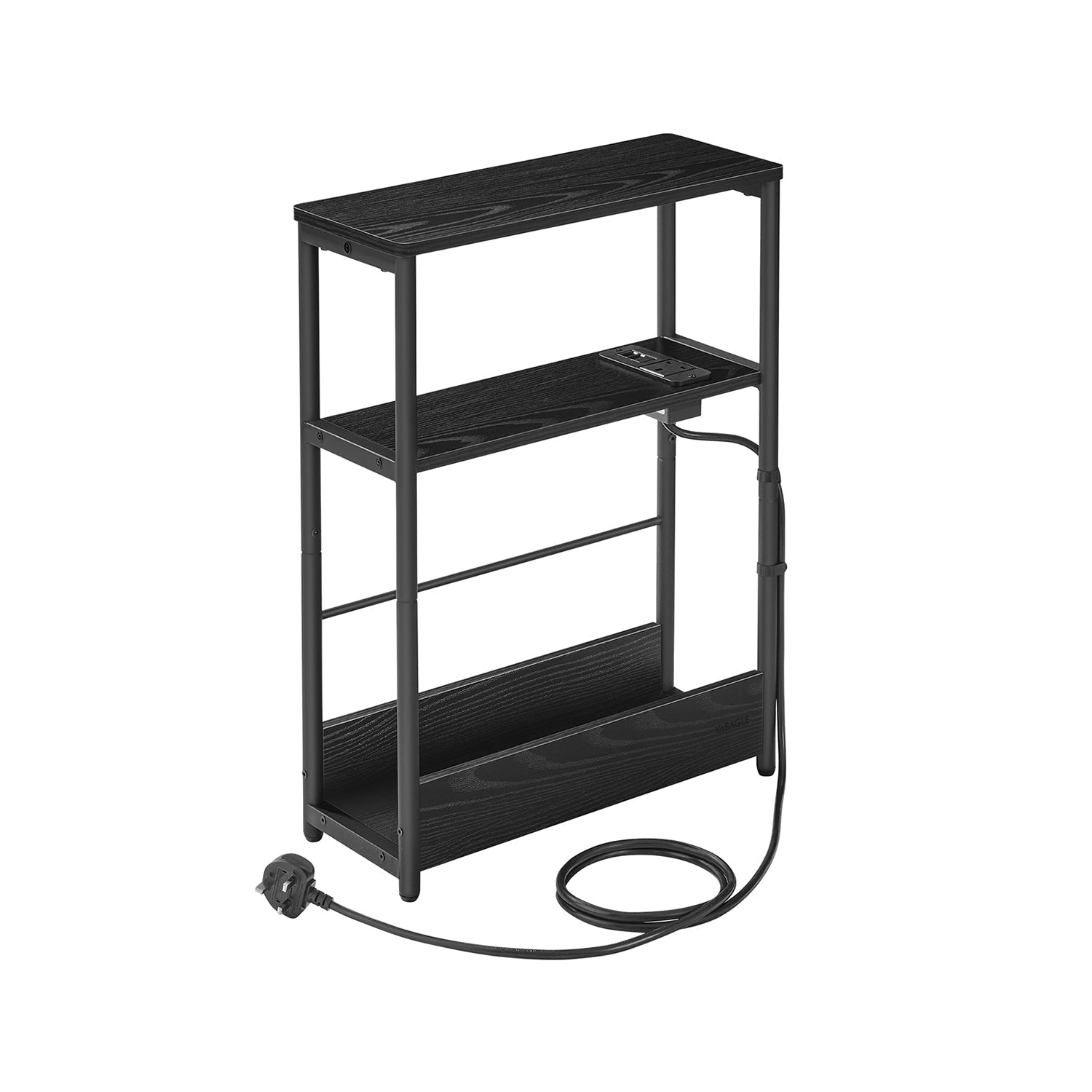 3-Tier Slim Side Table - Wood - Ebony Black - Charging Station and Magazine Rack