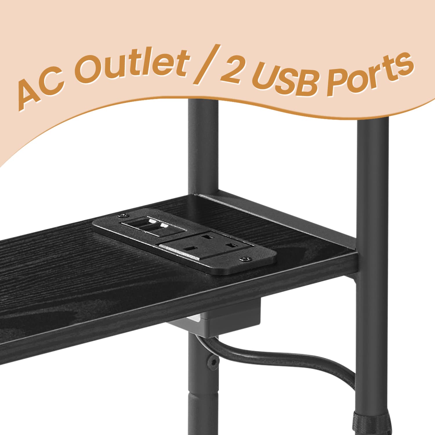 3-Tier Narrow Bedside Table - Wood - Black