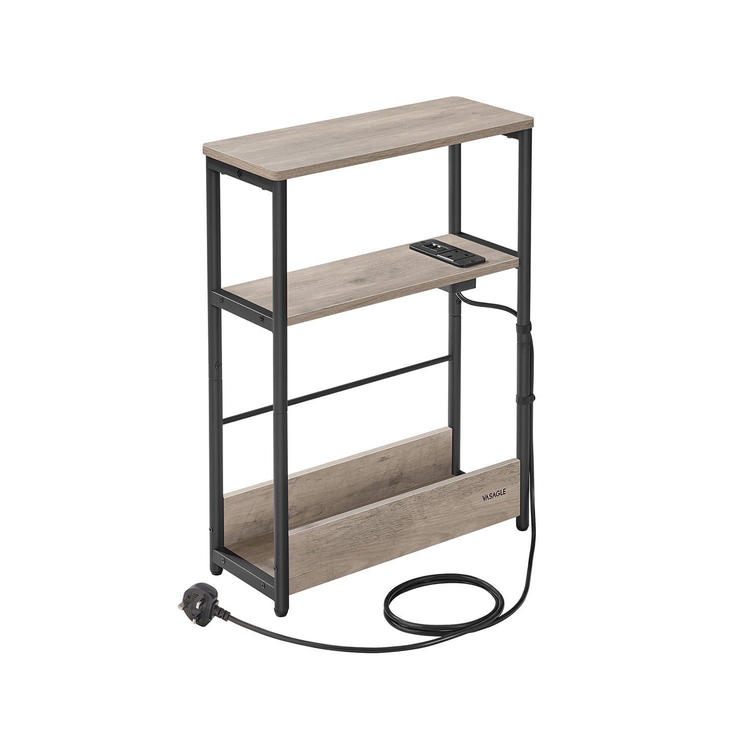 3-Tier Side Table - Wood - Heather Greige - Charging Station and Magazine Rack