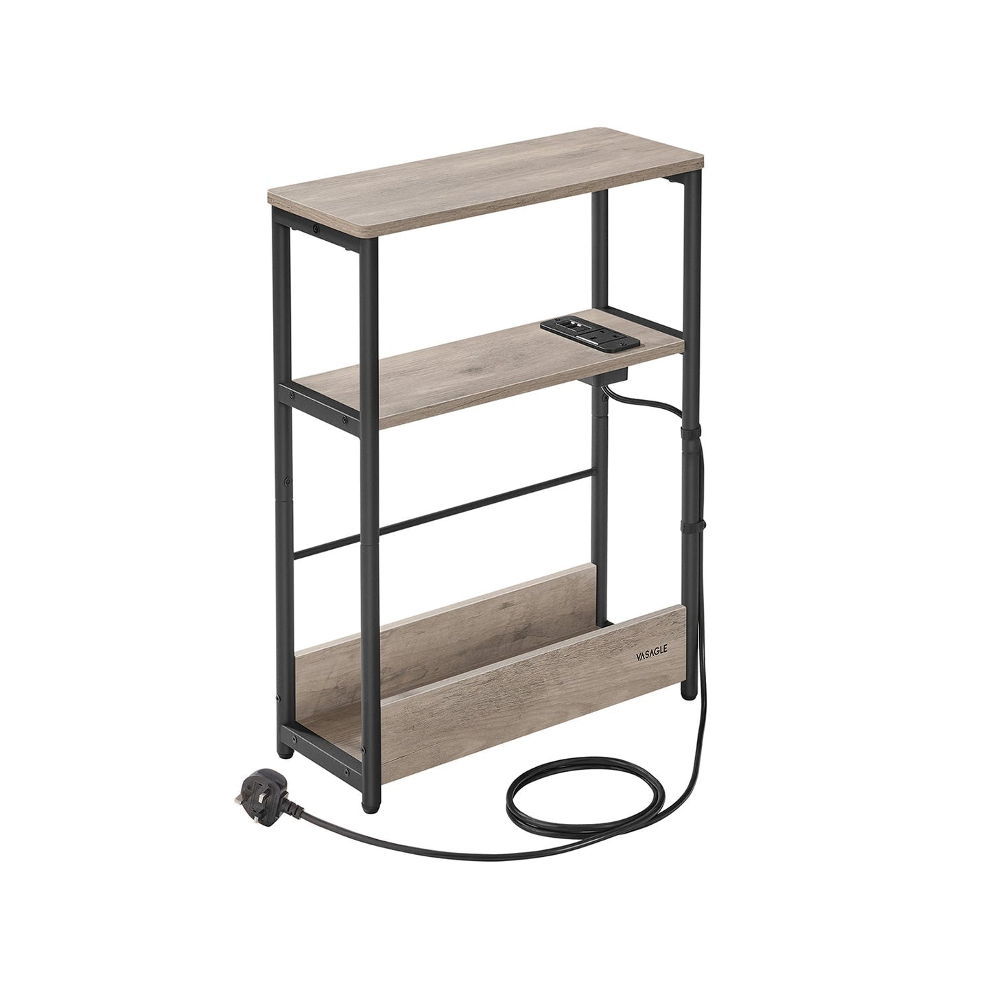 3-Tier Side Table - Wood - Heather Greige - Charging Station and Magazine Rack