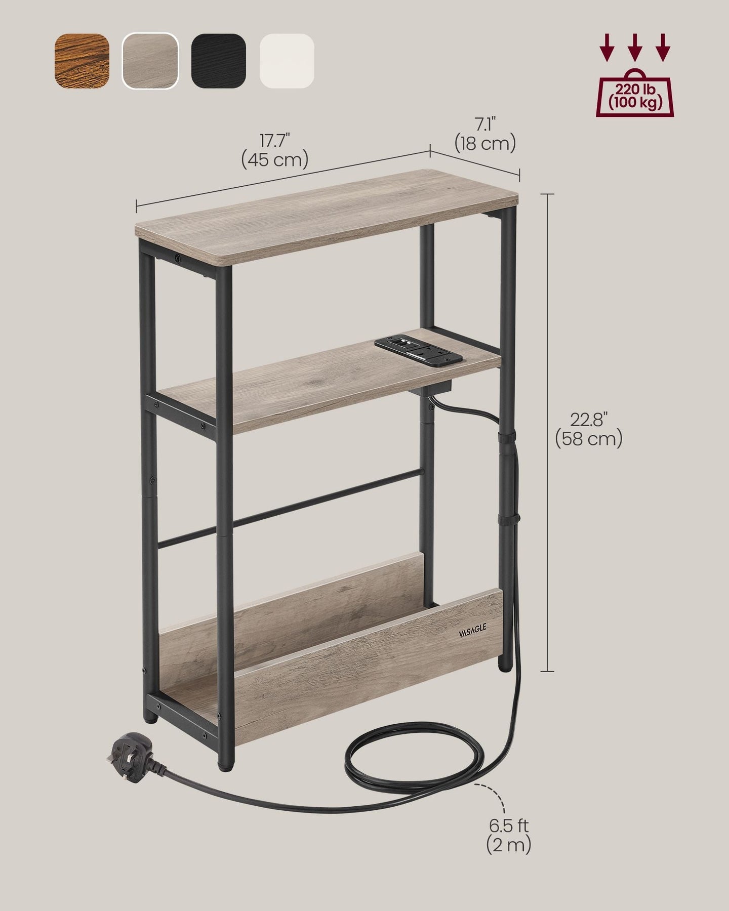3-Tier Side Table - Wood - Heather Greige - Charging Station and Magazine Rack