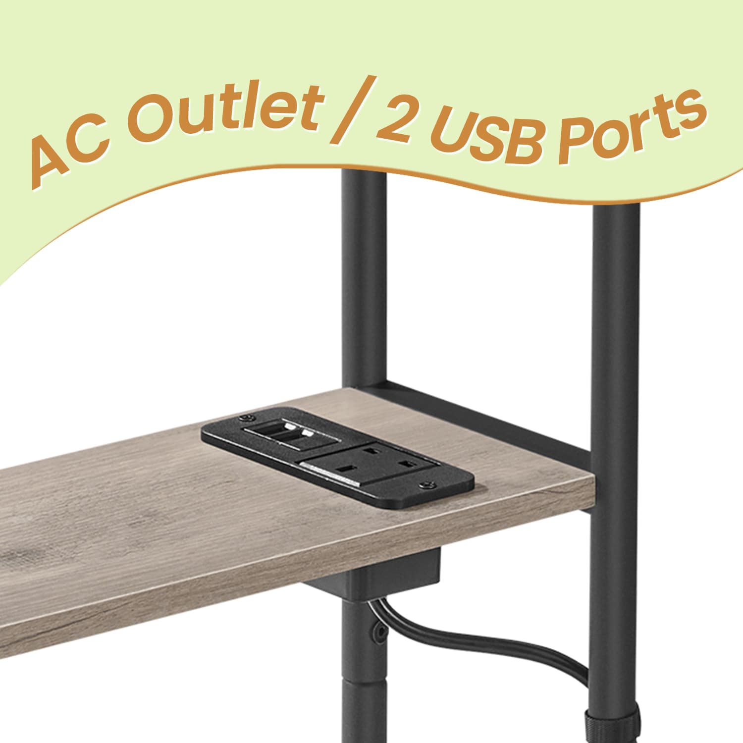 Narrow Bedside Table - Wood - Greige - 3-Tier with Charging Station and Magazine Rack