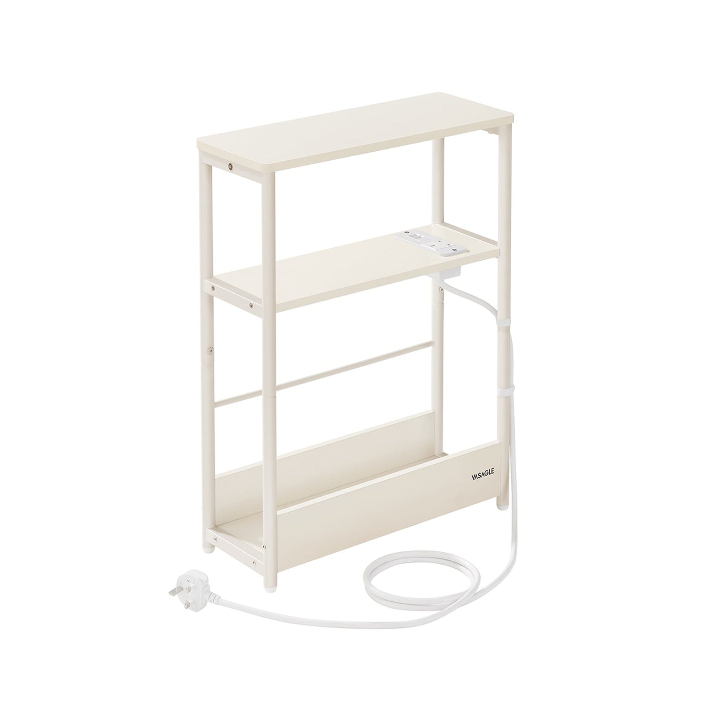 3-Tier Slim Side Table - Wood - Cream White - Built-in Charging Station and Magazine Rack
