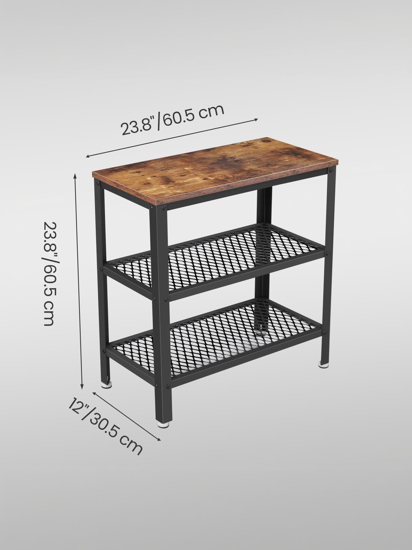 3-Tier Slim Side Table - 30L - Particleboard - 2 Mesh Shelves